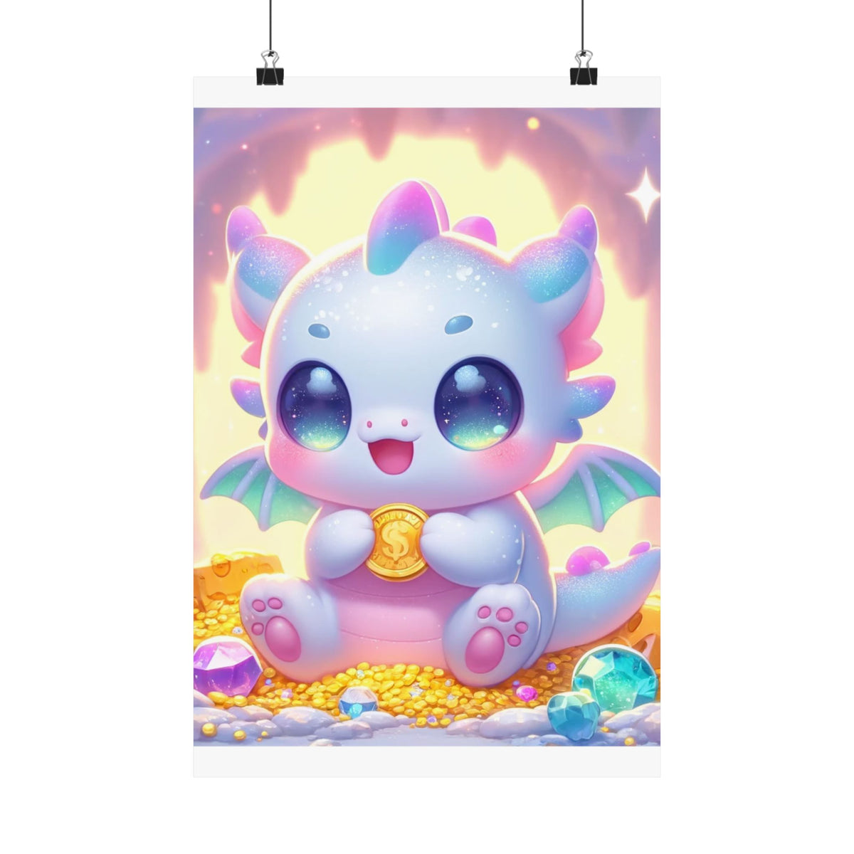 Pastel Treasure Dragon Kawaii Fantasy Wall Art Poster