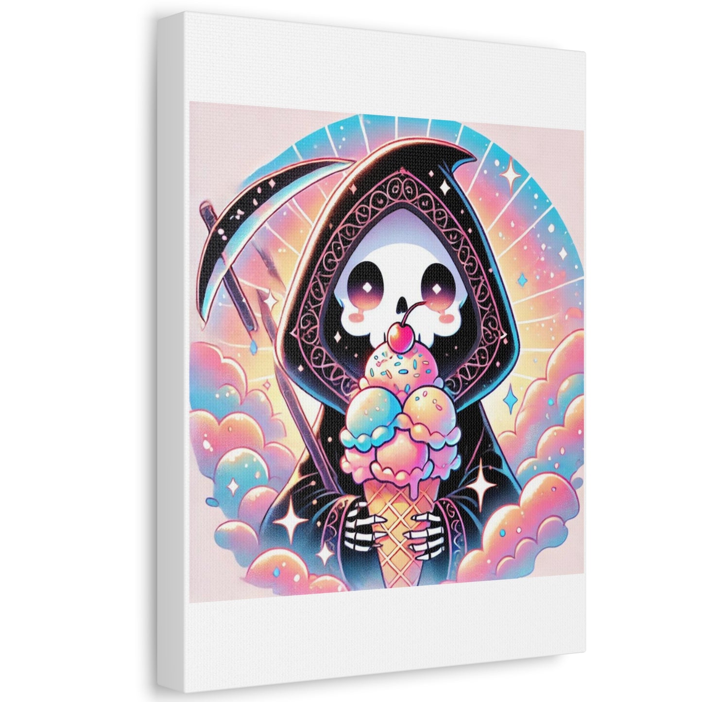 Cute Grim Reaper Ice Cream Pastel Canvas Art