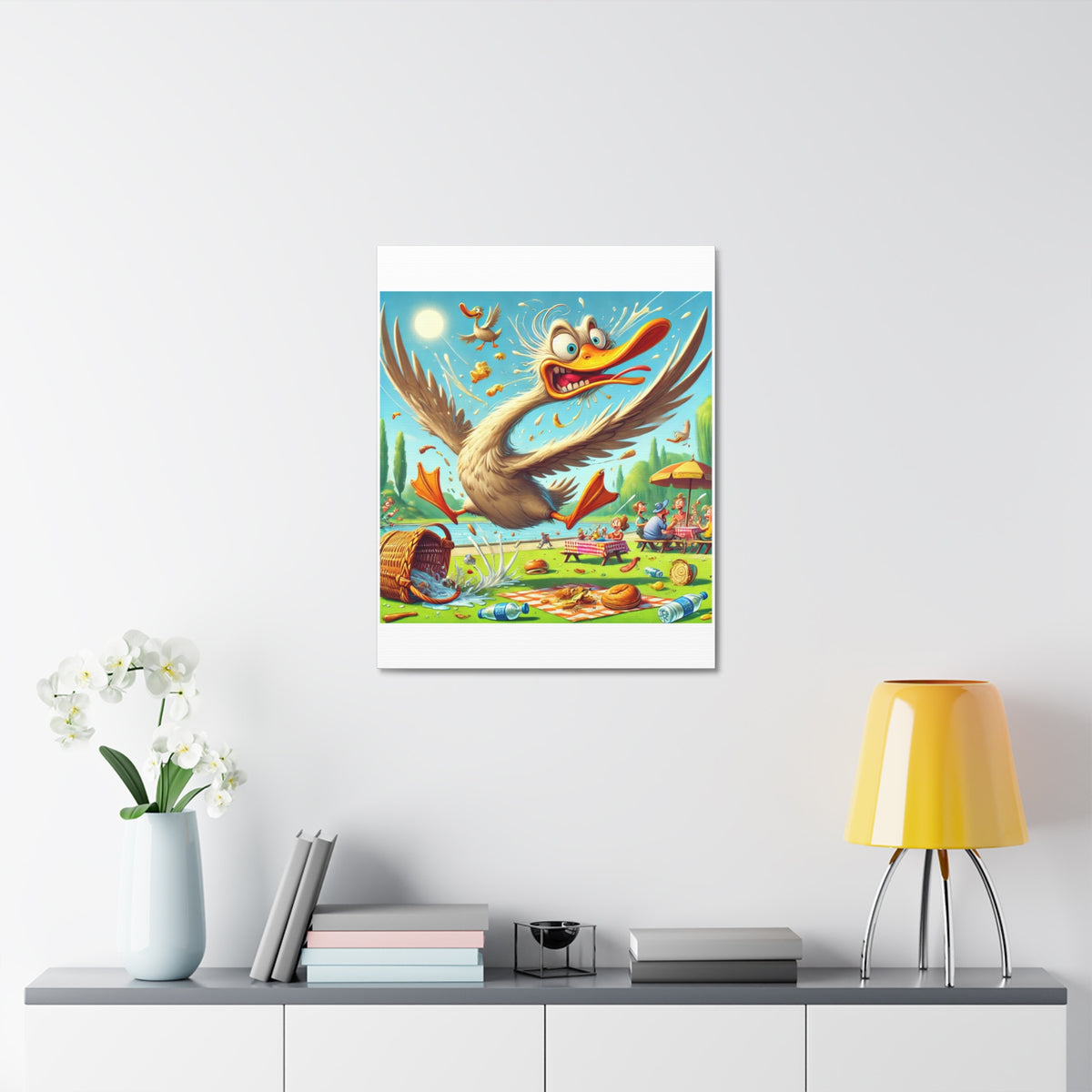 Chaotic Picnic Duck Funny Summer Canvas Wall Art