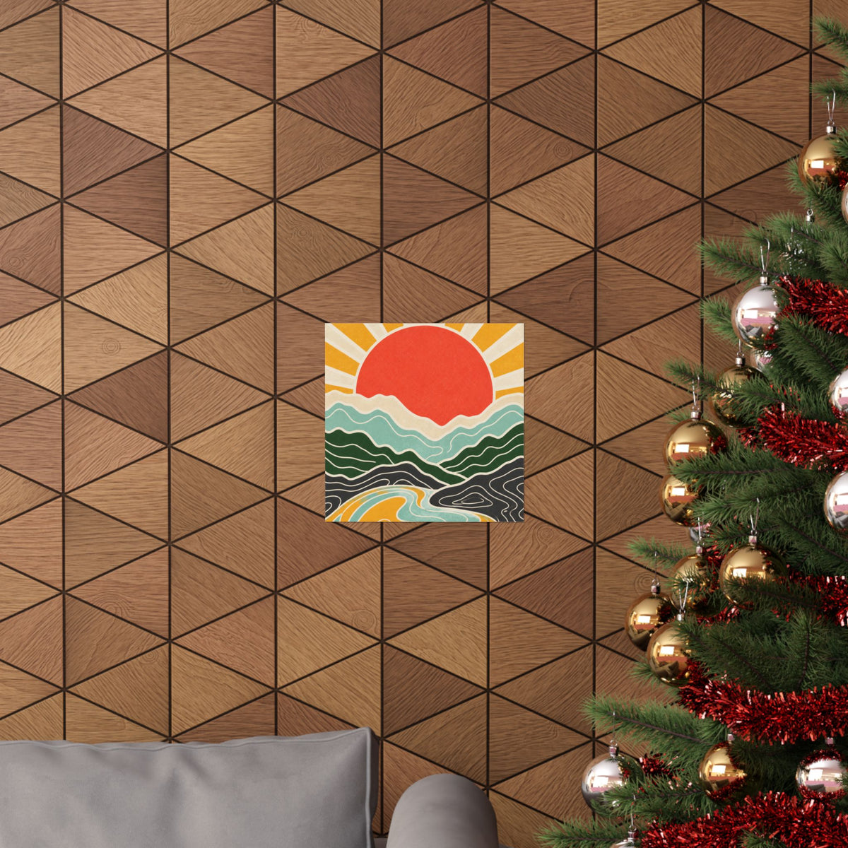 Topographic Sunrise Mid Century Mountain Art Poster