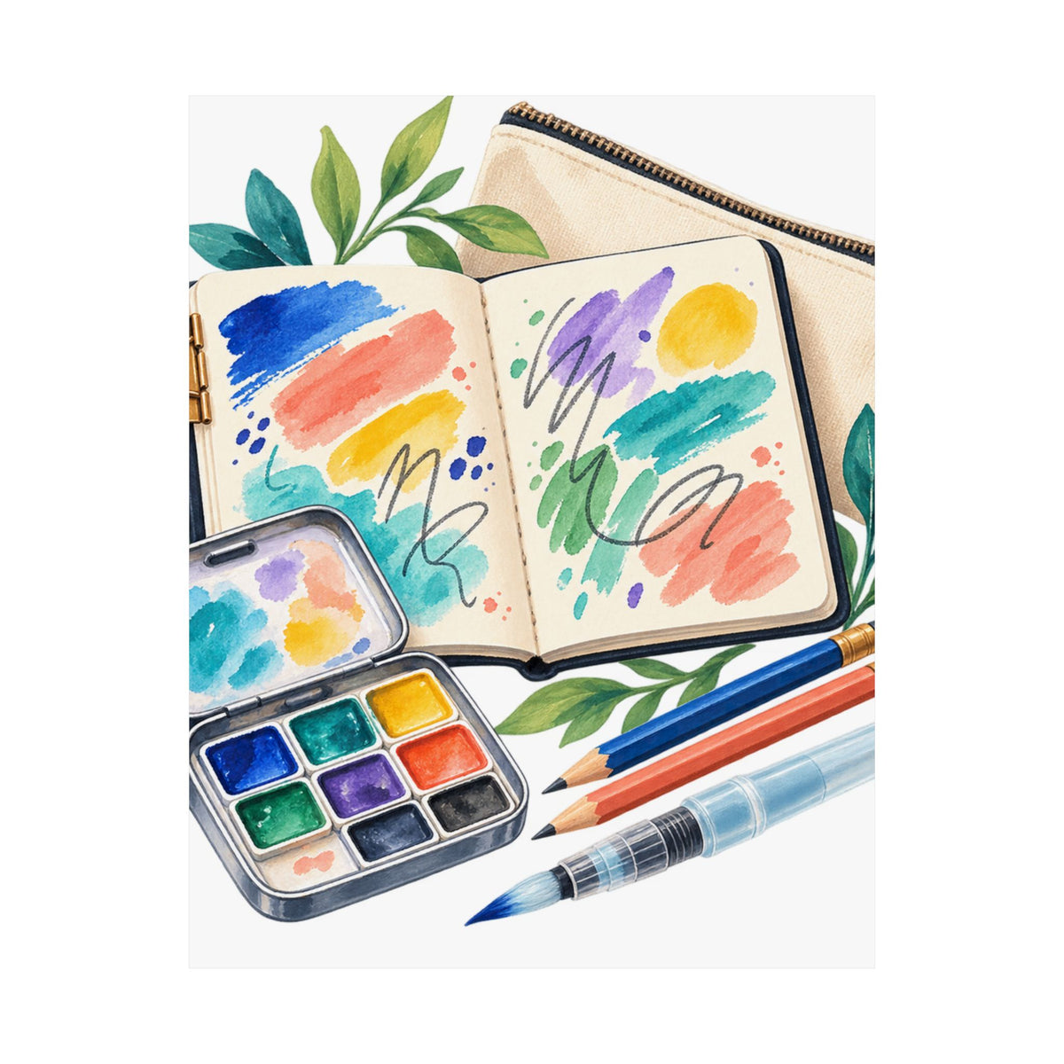 Colorful Urban Sketching Travel Kit Poster