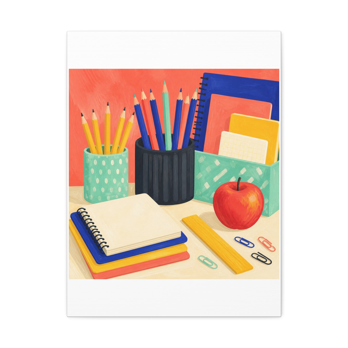 Colorful Teacher Desk Supplies Art Canvas Art