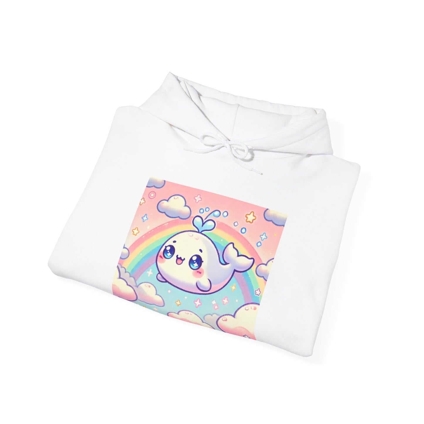 Kawaii Rainbow Whale Pastel Cloud Hoodie