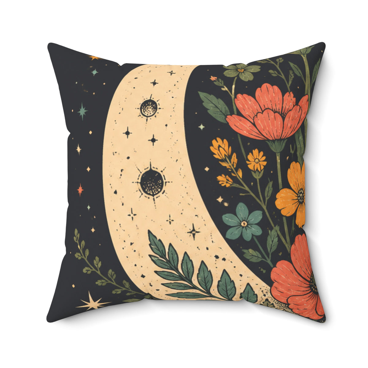 Celestial Wildflower Moon Botanical Decorative Pillow