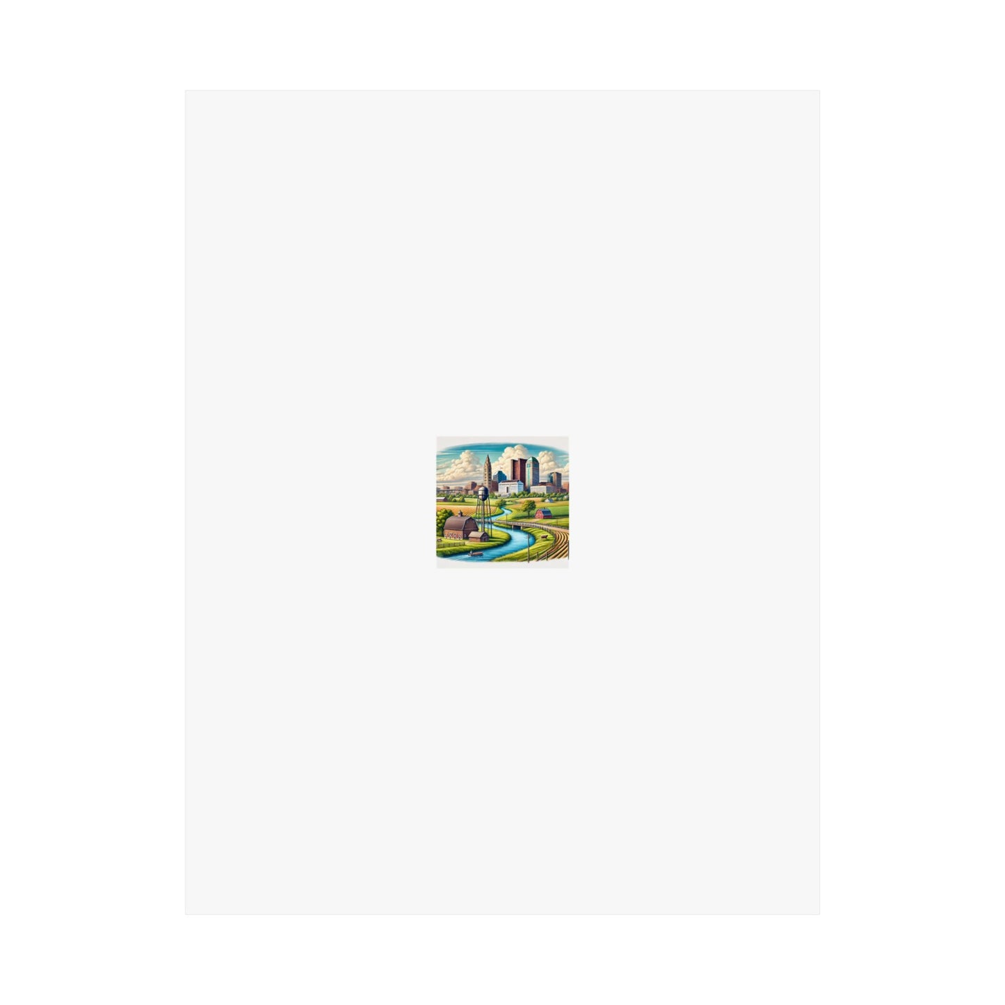 Rural River City Skyline Hometown Landscape Poster Art