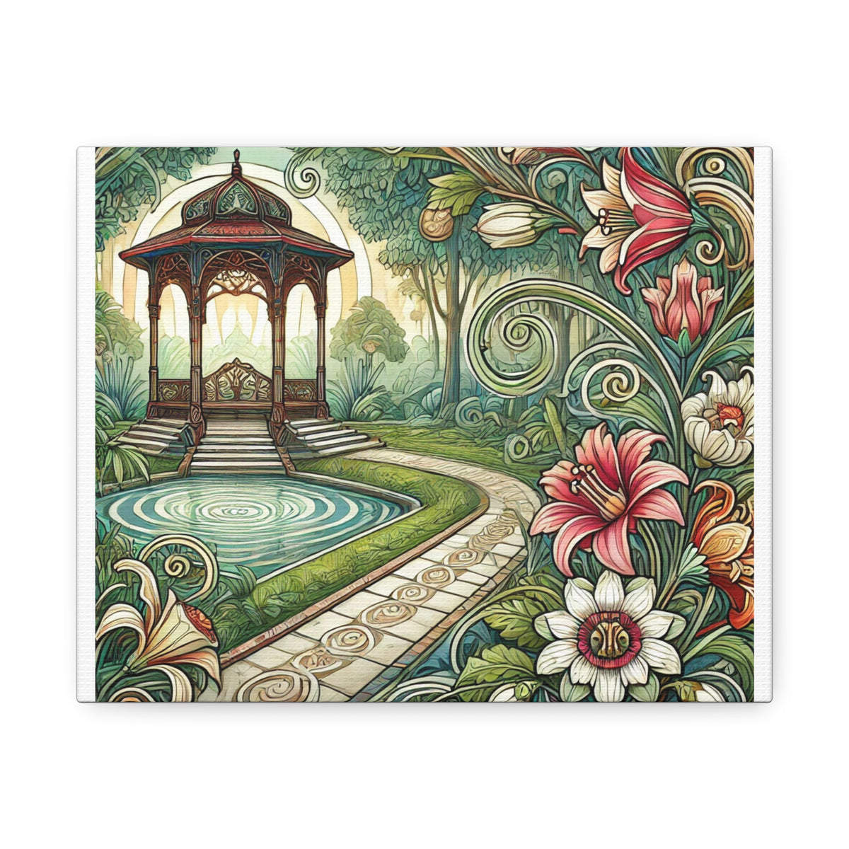 Botanical Gazebo Garden Art Nouveau Canvas Wall Art