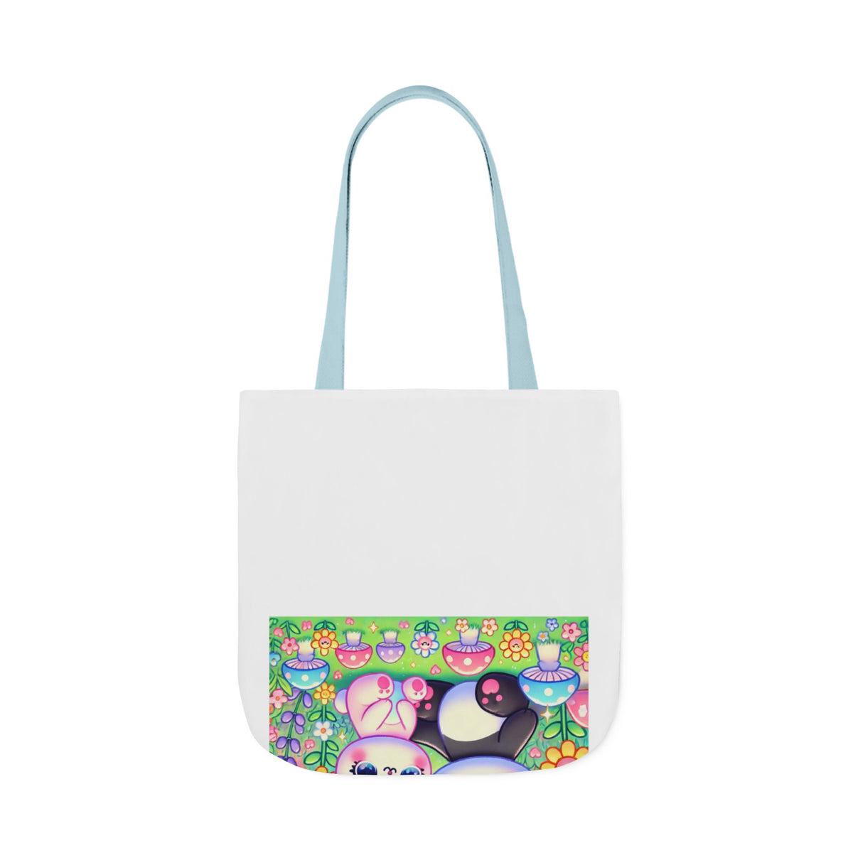 Pastel Panda and Bunny Rainbow Garden Canvas Tote Bag