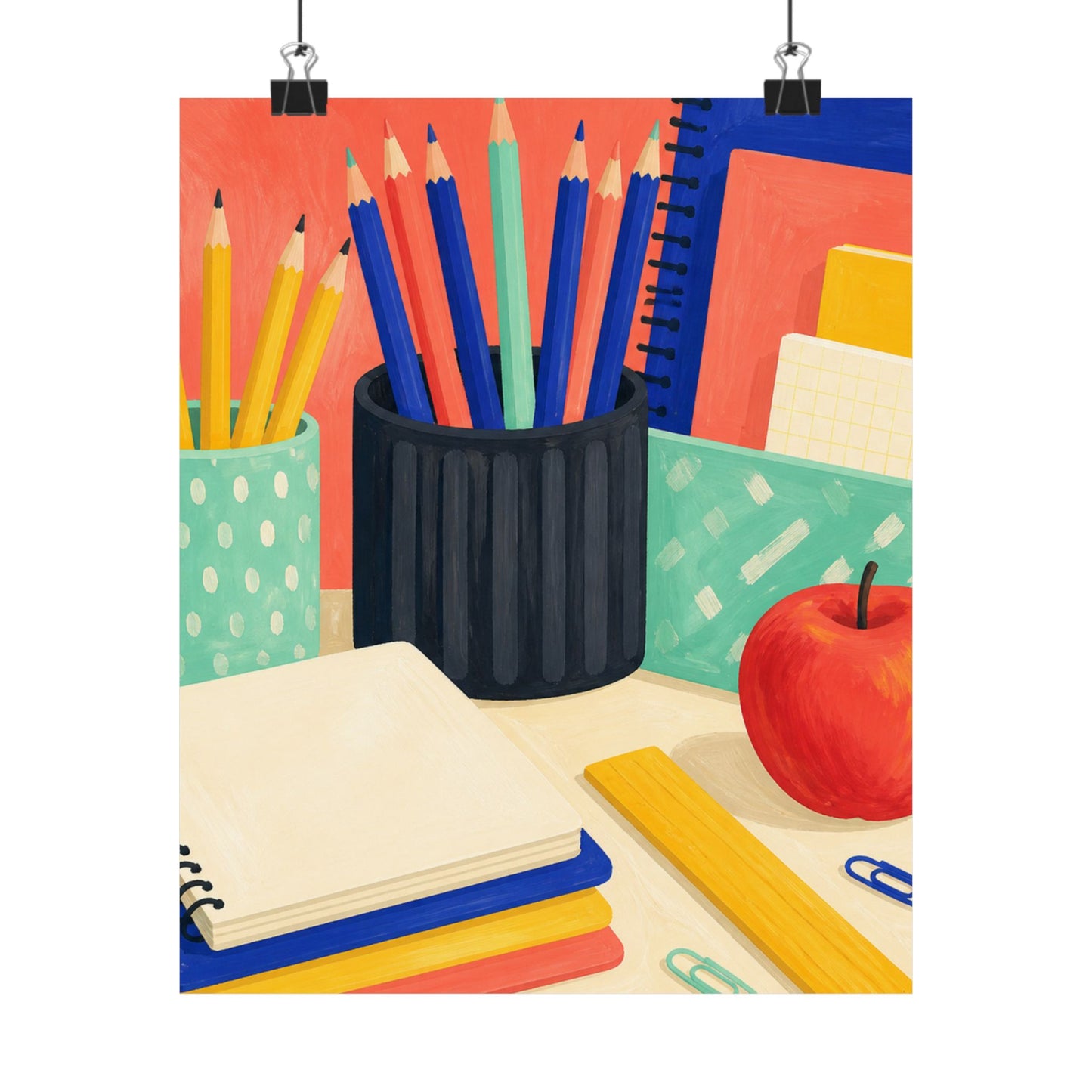Colorful Teacher Desk Supplies Art Poster