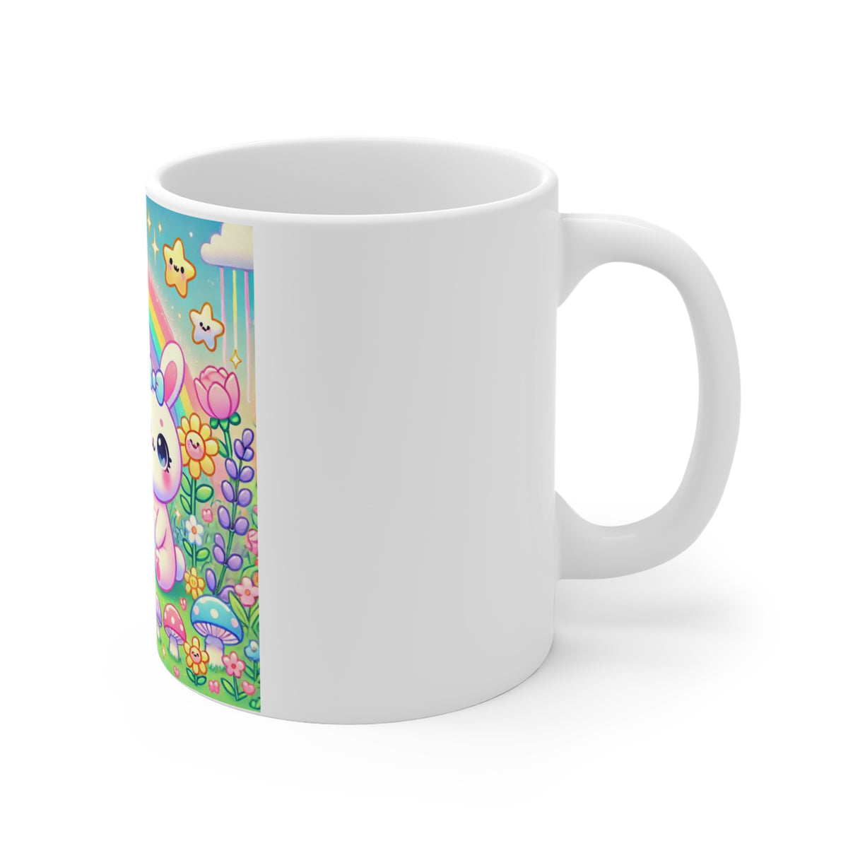 Pastel Panda and Bunny Rainbow Garden Coffee Mug