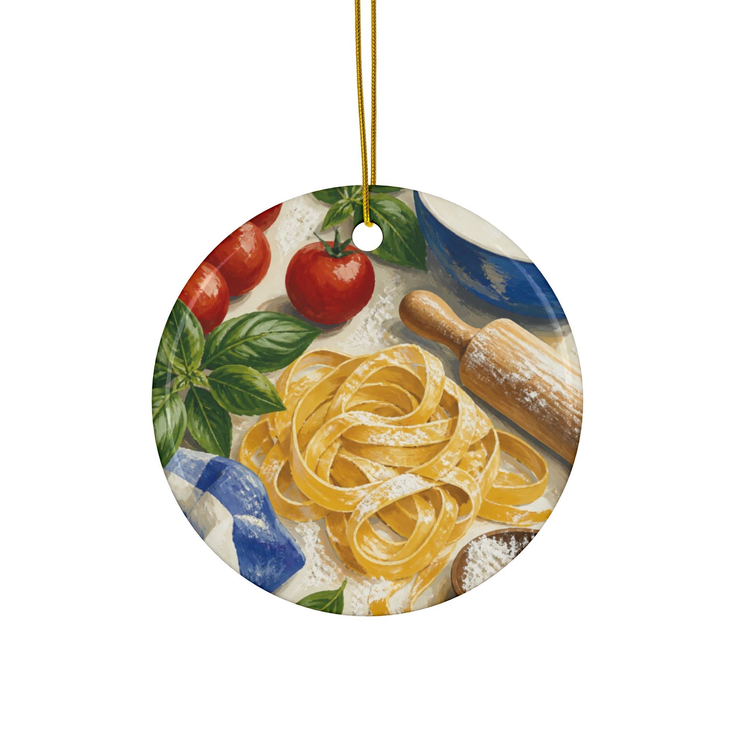Fresh Pasta Making Kitchen Art Ceramic Ornament, Holiday Keepsake and Gift