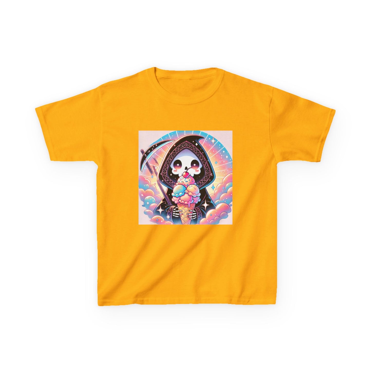 Grim Reaper Ice Cream Kawaii Anime Kids Short Sleeve Tee - Cute & Stylish Graphic T-Shirt - Fun Gift for Boys Girls!