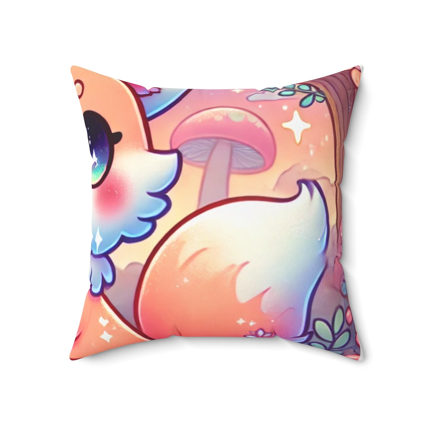 Pastel Woodland Fox Mushroom Kawaii Decorative Pillow