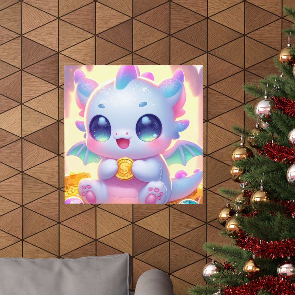 Pastel Treasure Dragon Kawaii Fantasy Wall Art Poster