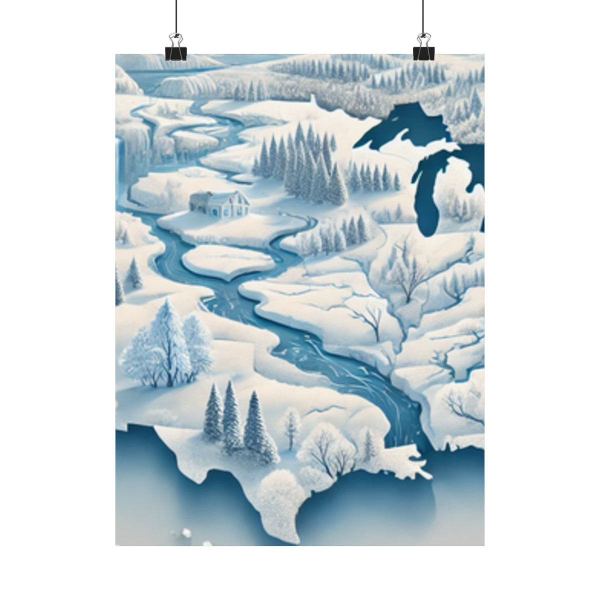 Winter USA Dreamscape Snowy Map Poster Wall Art Decor