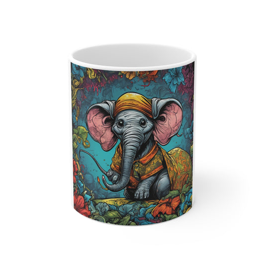 Colorful Storybook Elephant Floral Garden Coffee Mug