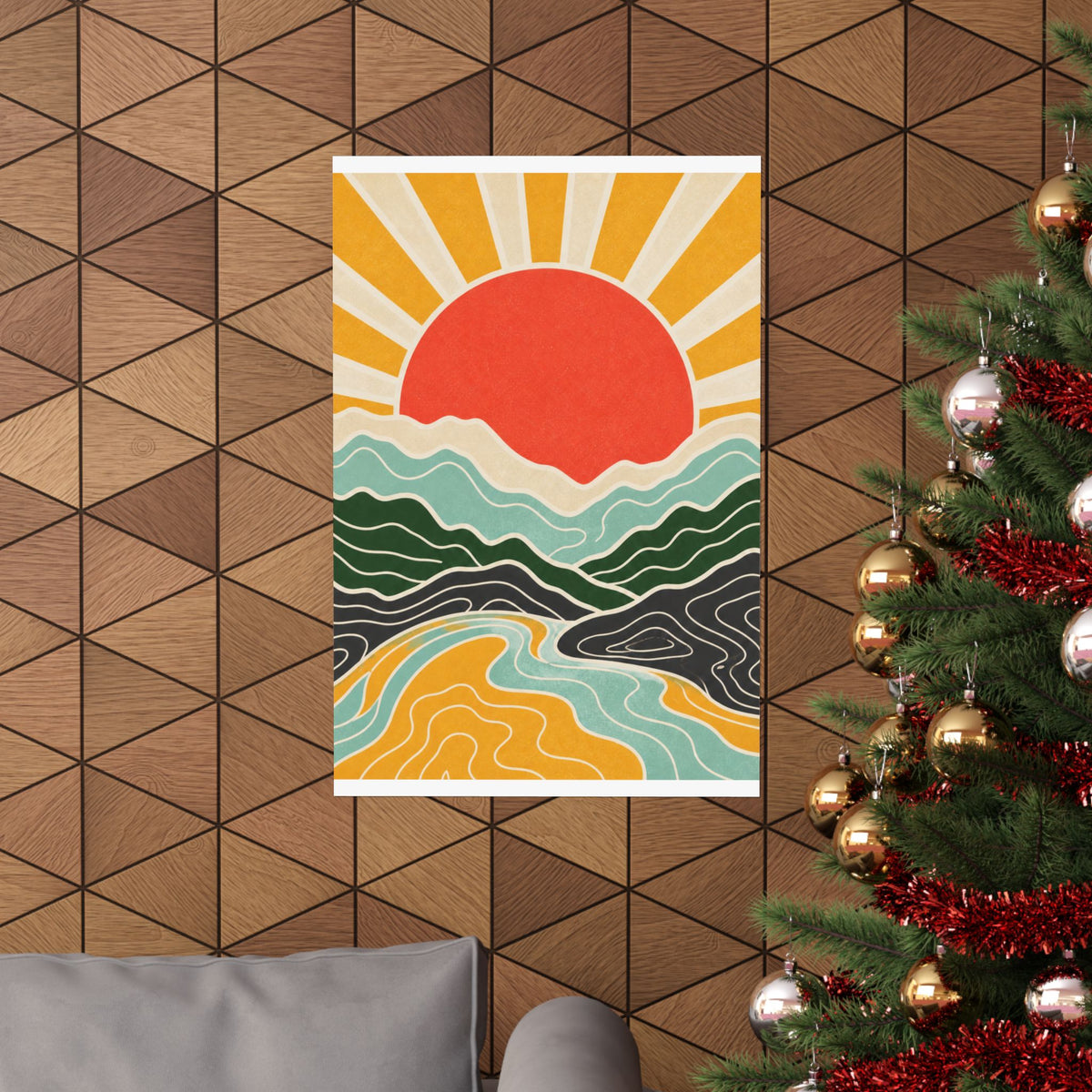 Topographic Sunrise Mid Century Mountain Art Poster