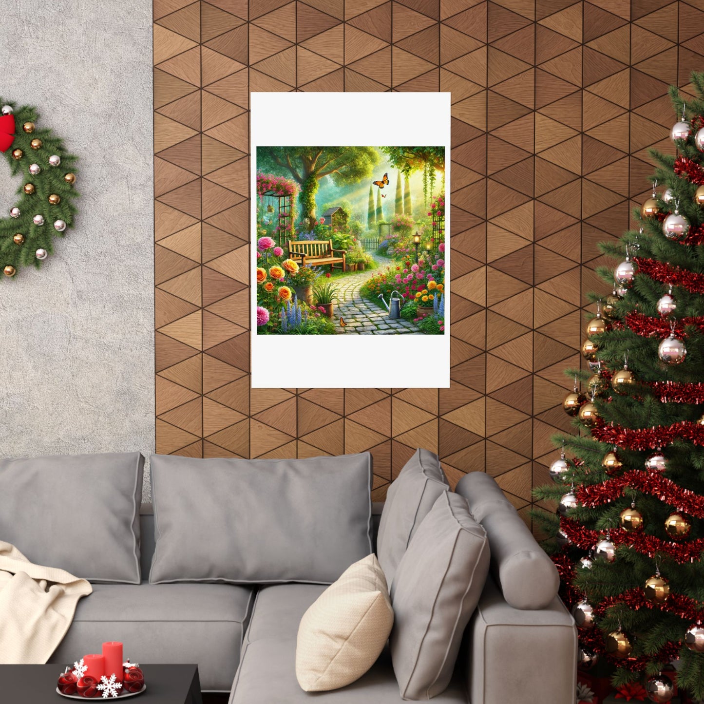 Sunlit Spring Flower Garden Bench Poster