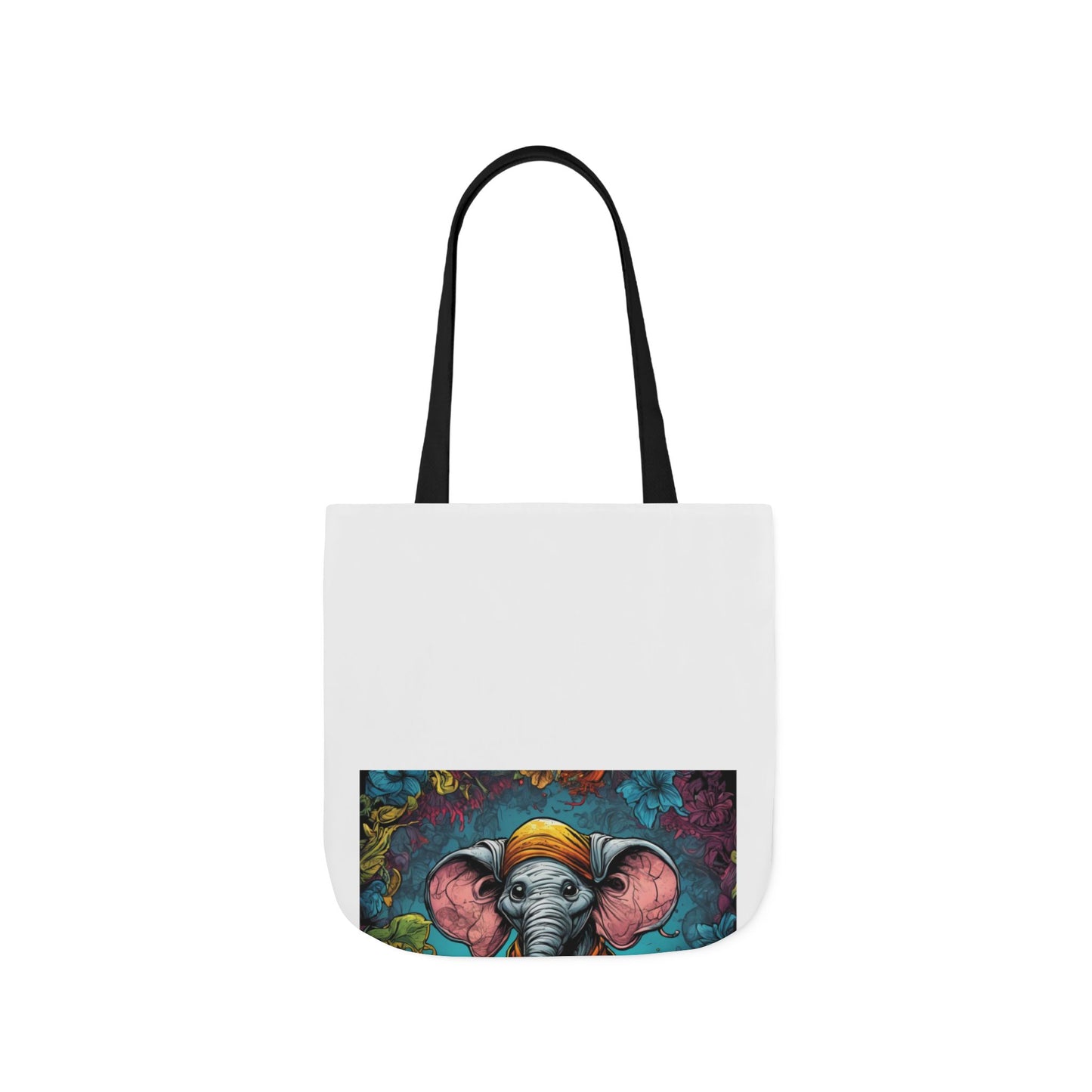 Colorful Storybook Elephant Floral Canvas Tote Bag