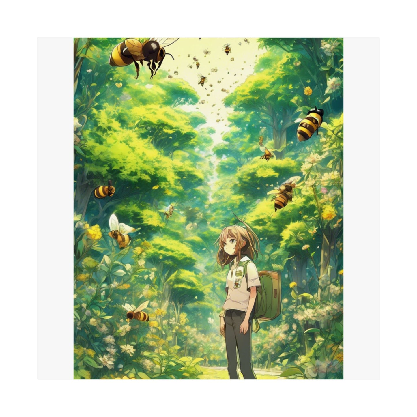 Bee Garden Explorer Anime Nature Art Poster