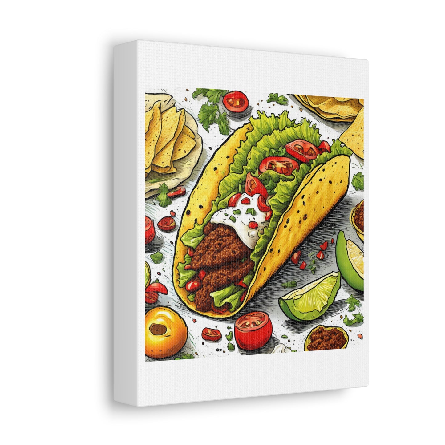 Bold Taco Illustration Foodie Gift Art Canvas