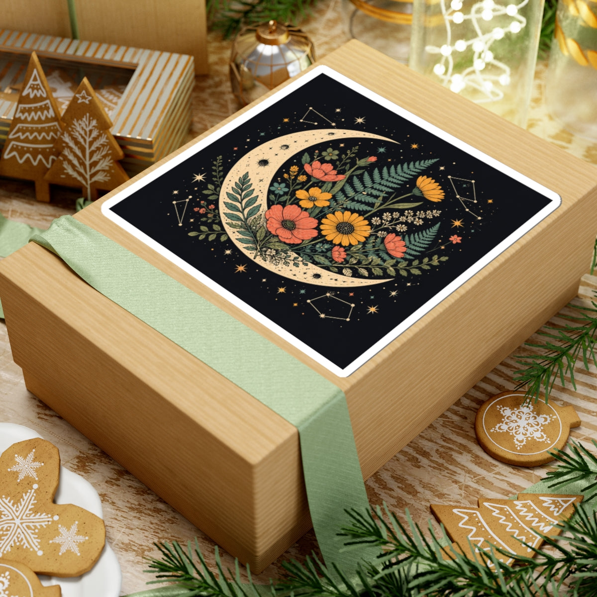 Celestial Wildflower Crescent Moon Botanical Sticker