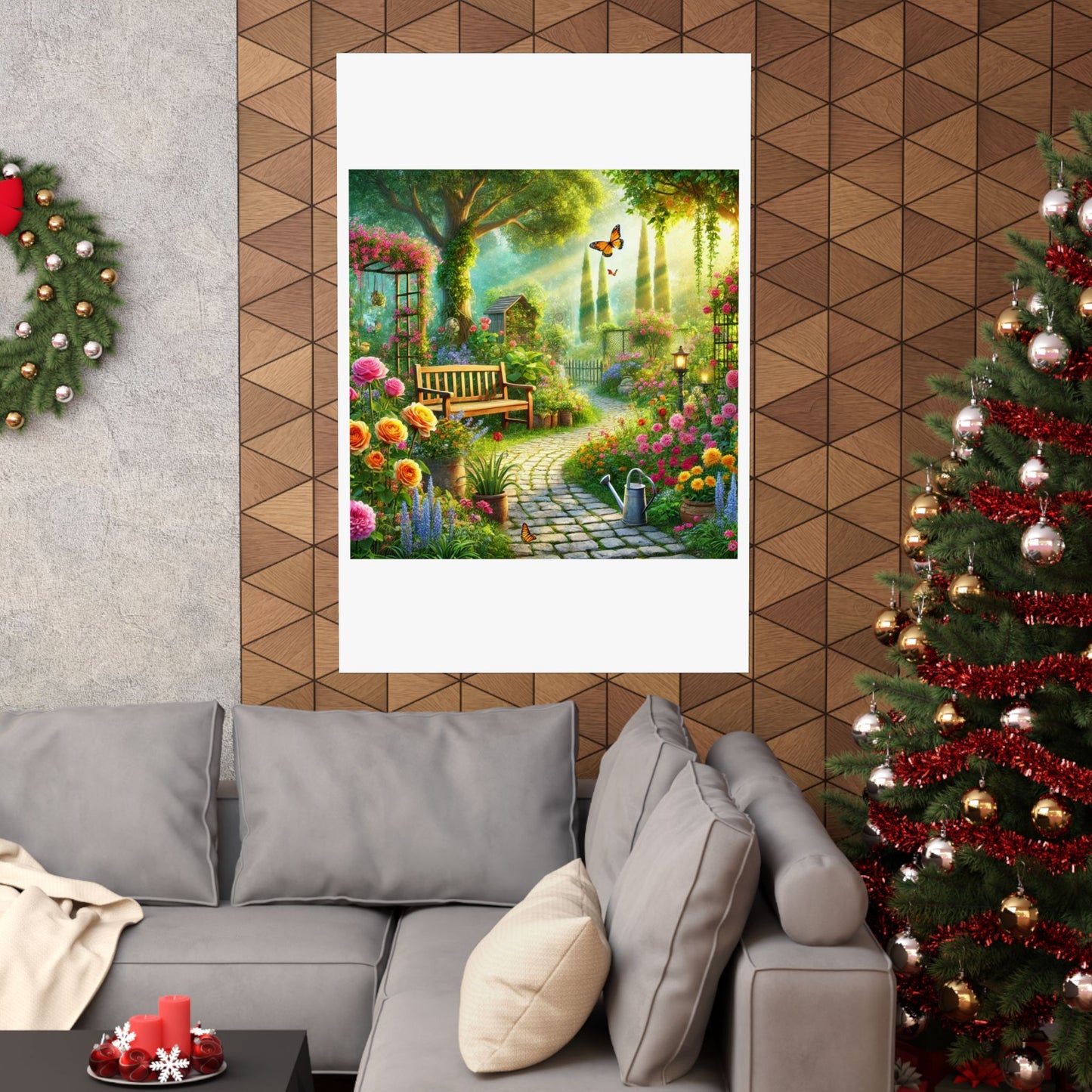 Sunlit Spring Flower Garden Bench Poster