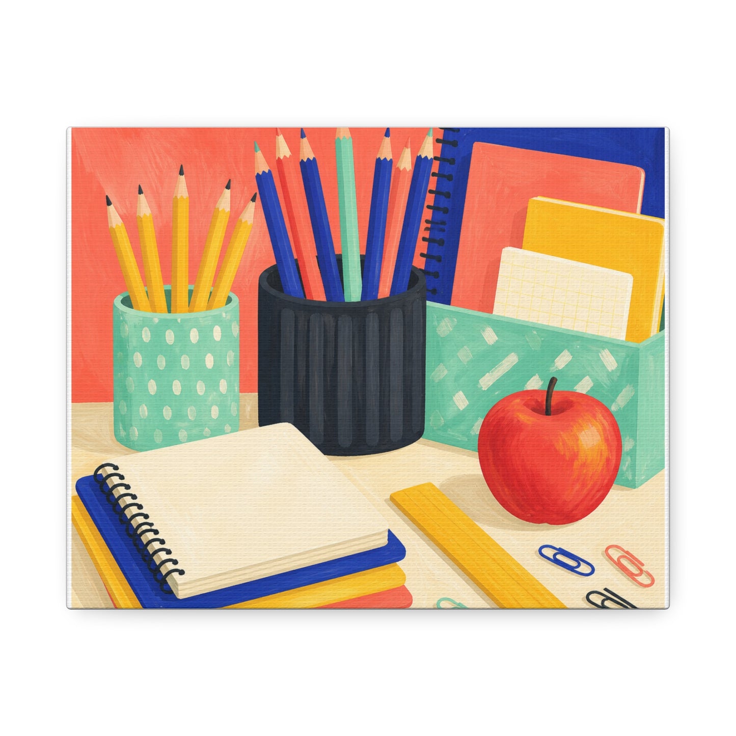 Colorful Teacher Desk Supplies Art Canvas Art
