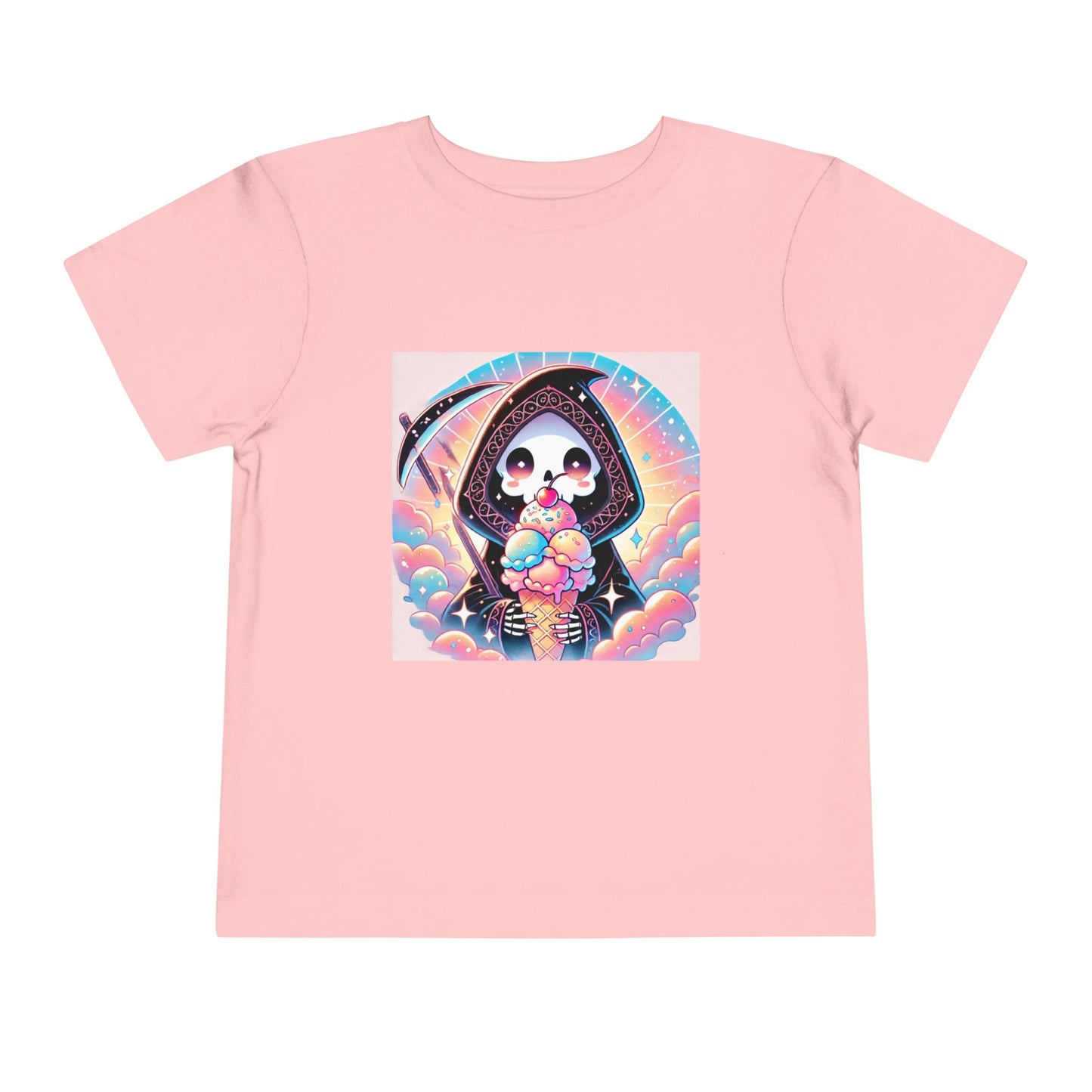 Grim Reaper with Ice Cream Kawaii Anime Toddler Tee - Adorable Short Sleeve Shirt for Kids - Fun & Stylish Gift Idea!