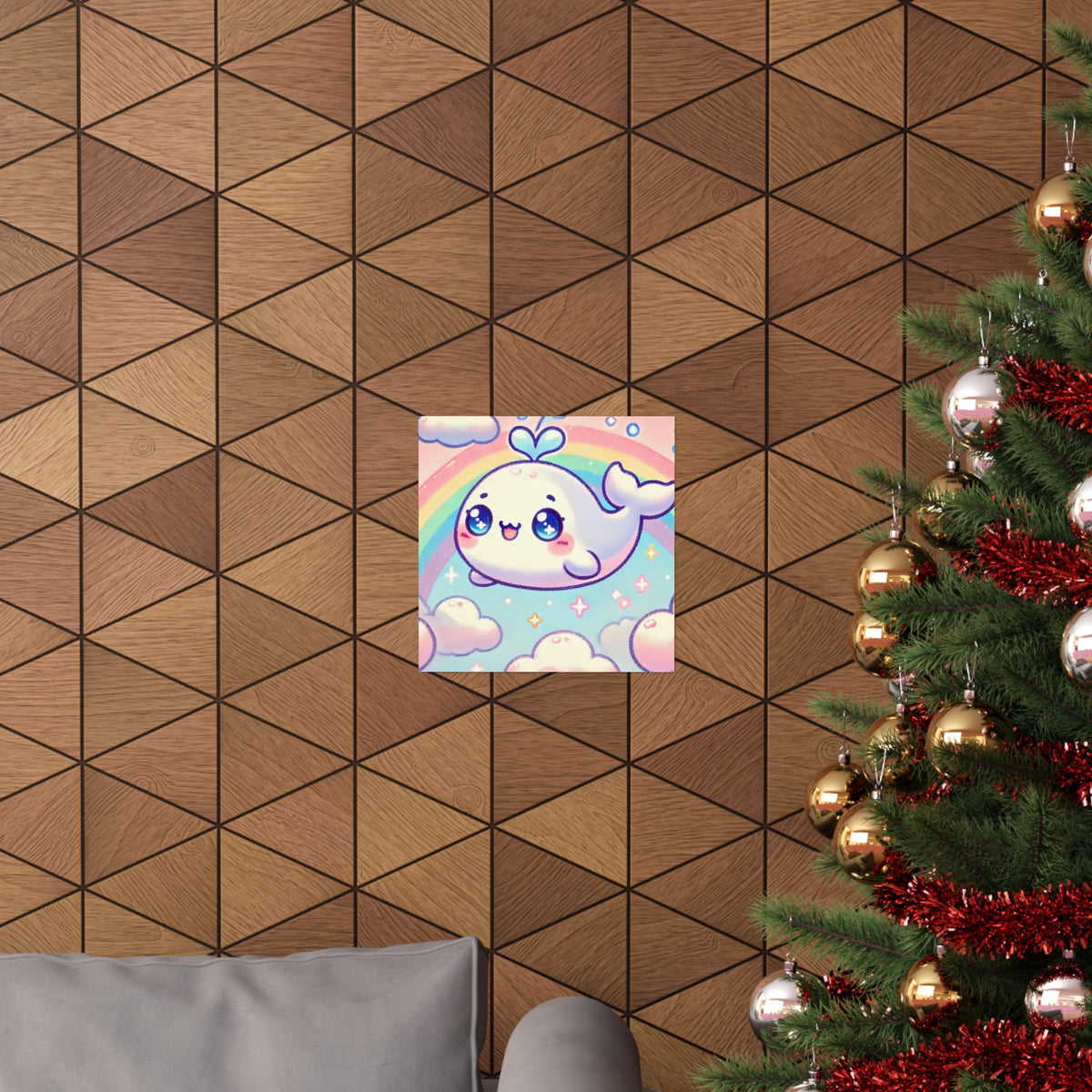 Kawaii Rainbow Whale Pastel Cloud Wall Art Poster