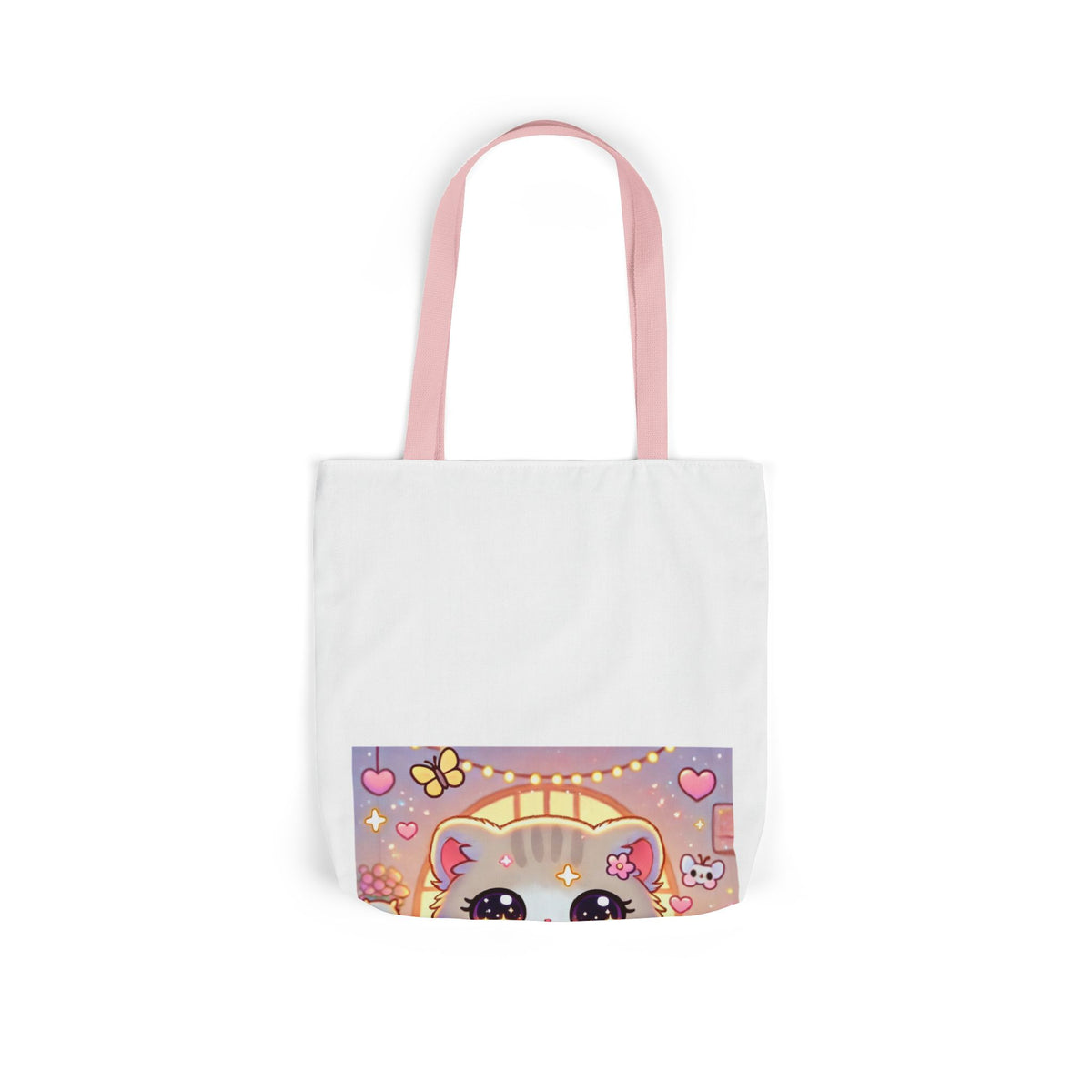 Cozy Kawaii Knitting Cat Pastel Yarn Canvas Tote Bag
