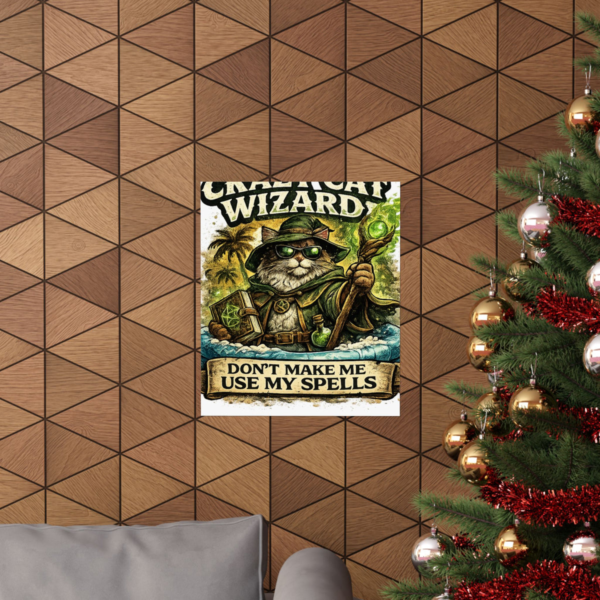 Crazy Cat Wizard Funny Fantasy Magic Art Poster