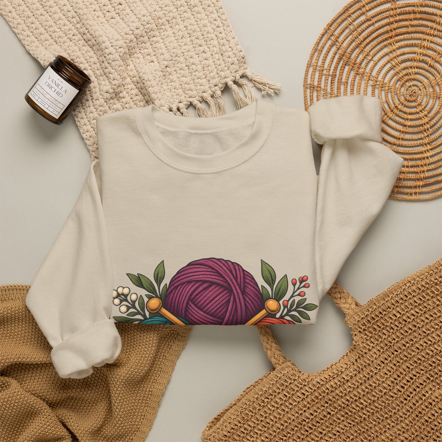 Retro Yarn and Knitting Botanical Art Sweatshirt