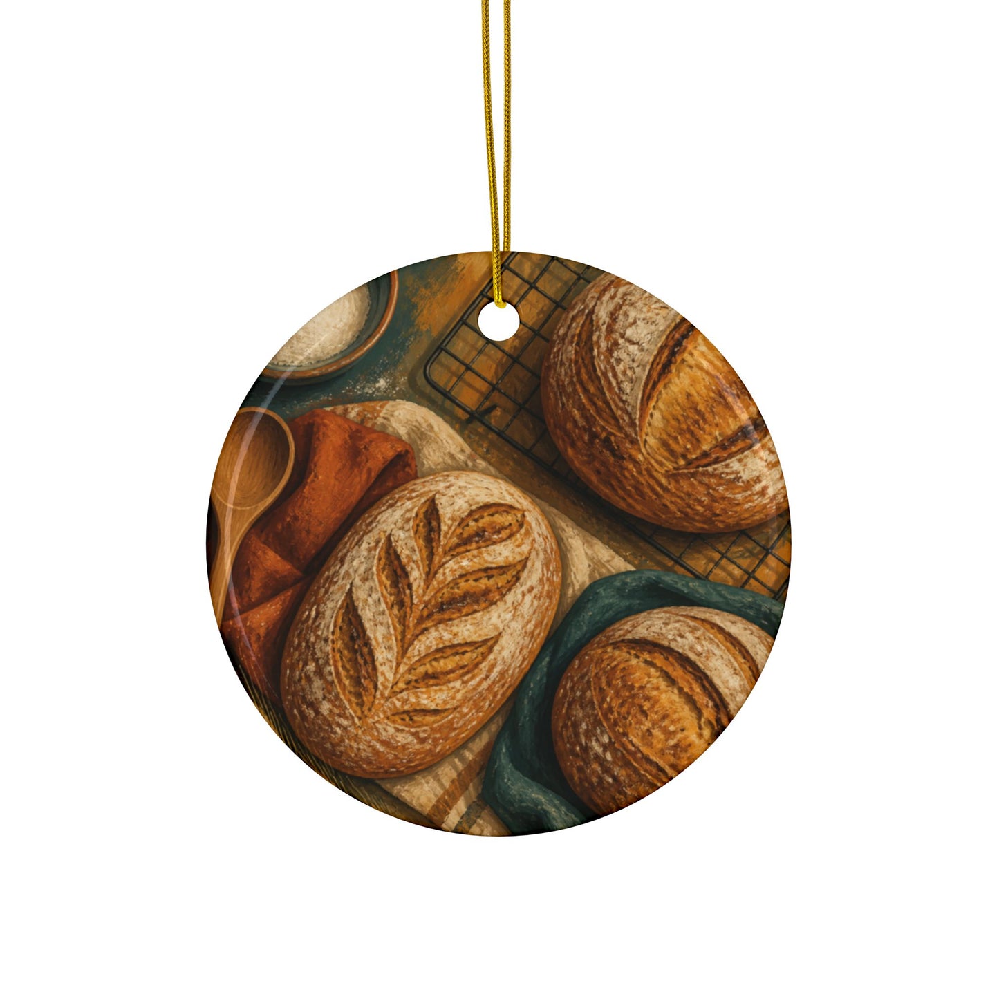 Artisan Bread Baking Still Life Ceramic Ornament, Holiday Keepsake and Gift