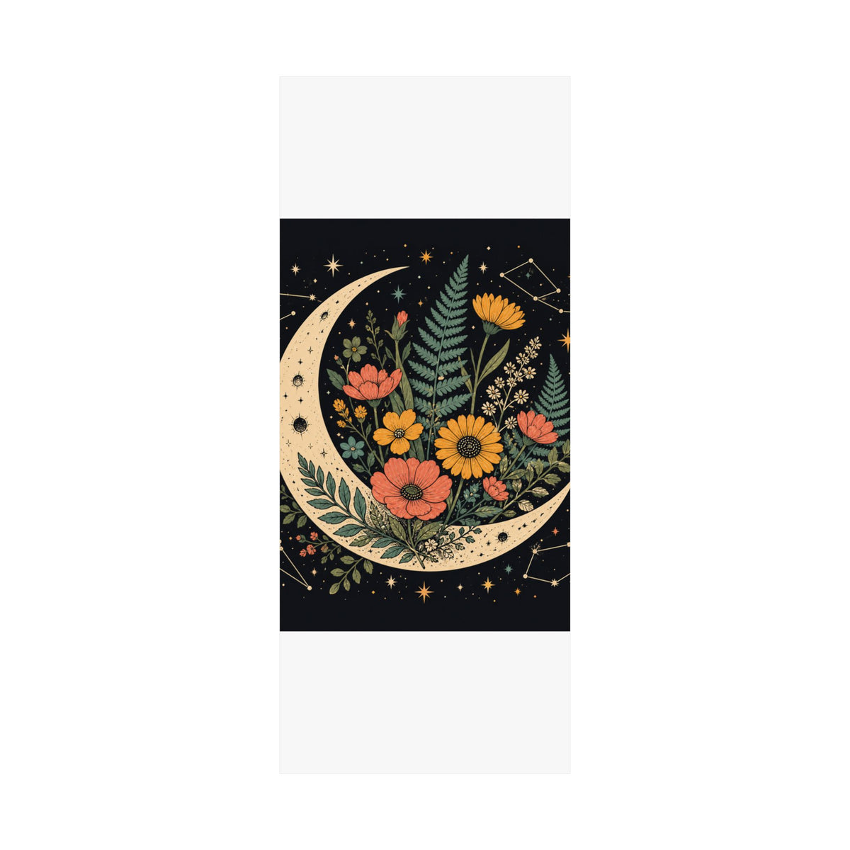 Celestial Wildflower Crescent Moon Botanical Art Poster