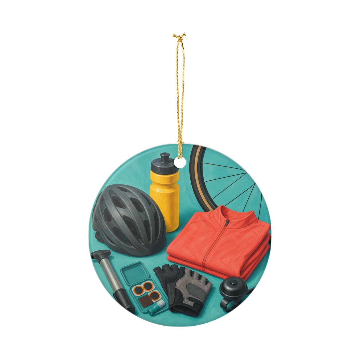 Colorful Cycling Gear Hobby Art Ceramic Ornament, Holiday Keepsake and Gift