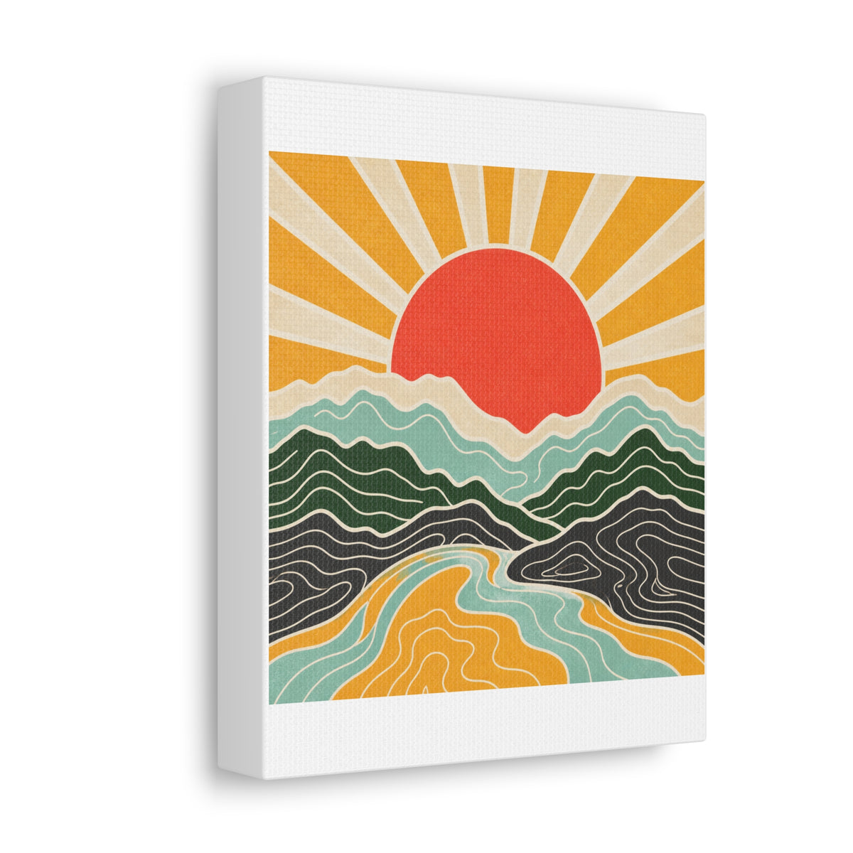 Topographic Sunrise Mid Century Mountain Canvas Art