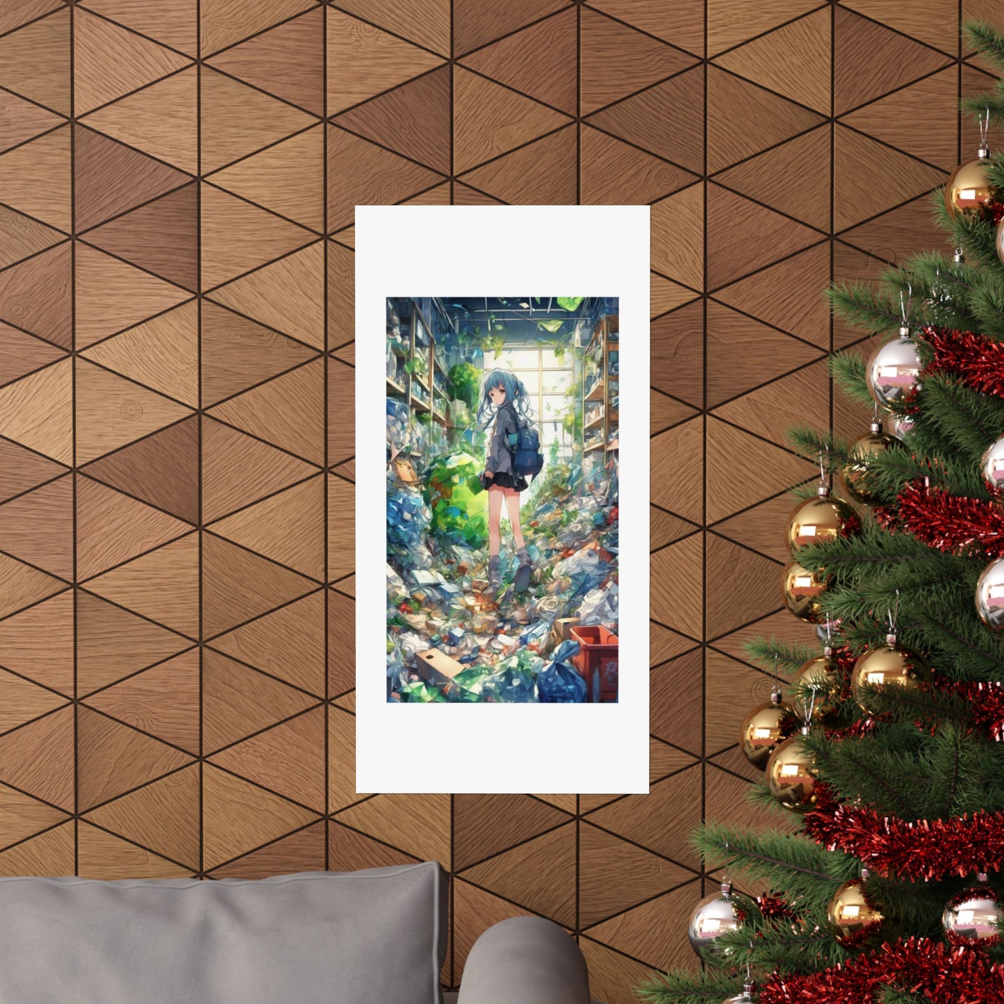 Green Recycling Alley Anime Girl Urban Green Poster