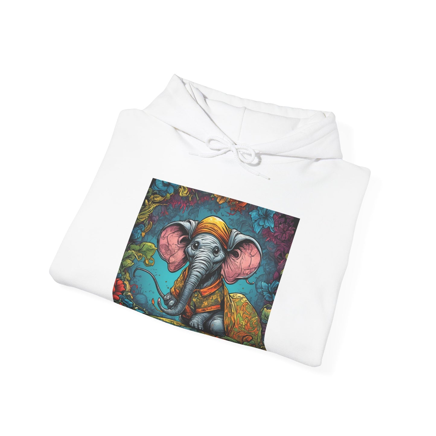 Colorful Storybook Elephant Floral Garden Art Hoodie