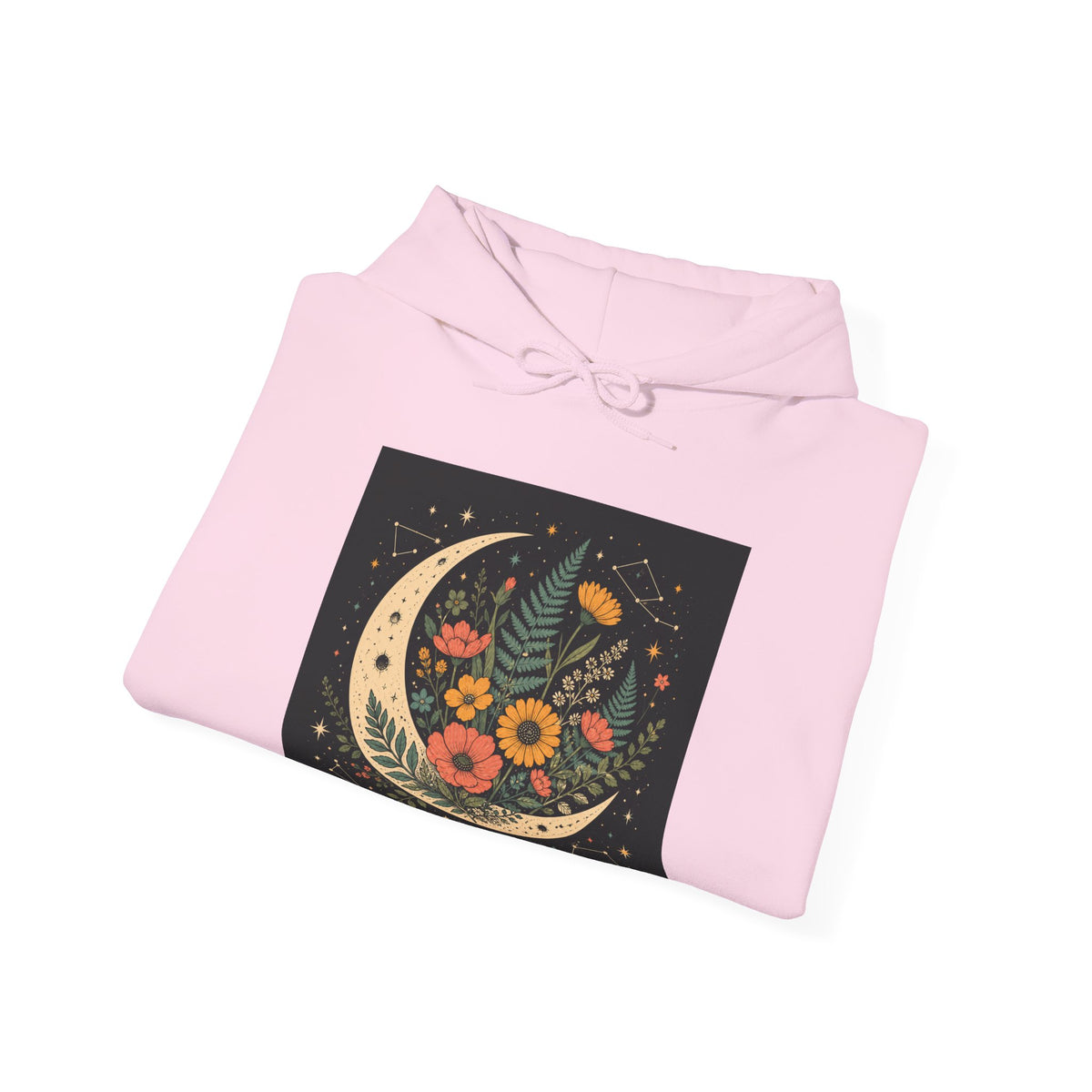 Celestial Wildflower Crescent Moon Botanical Hoodie