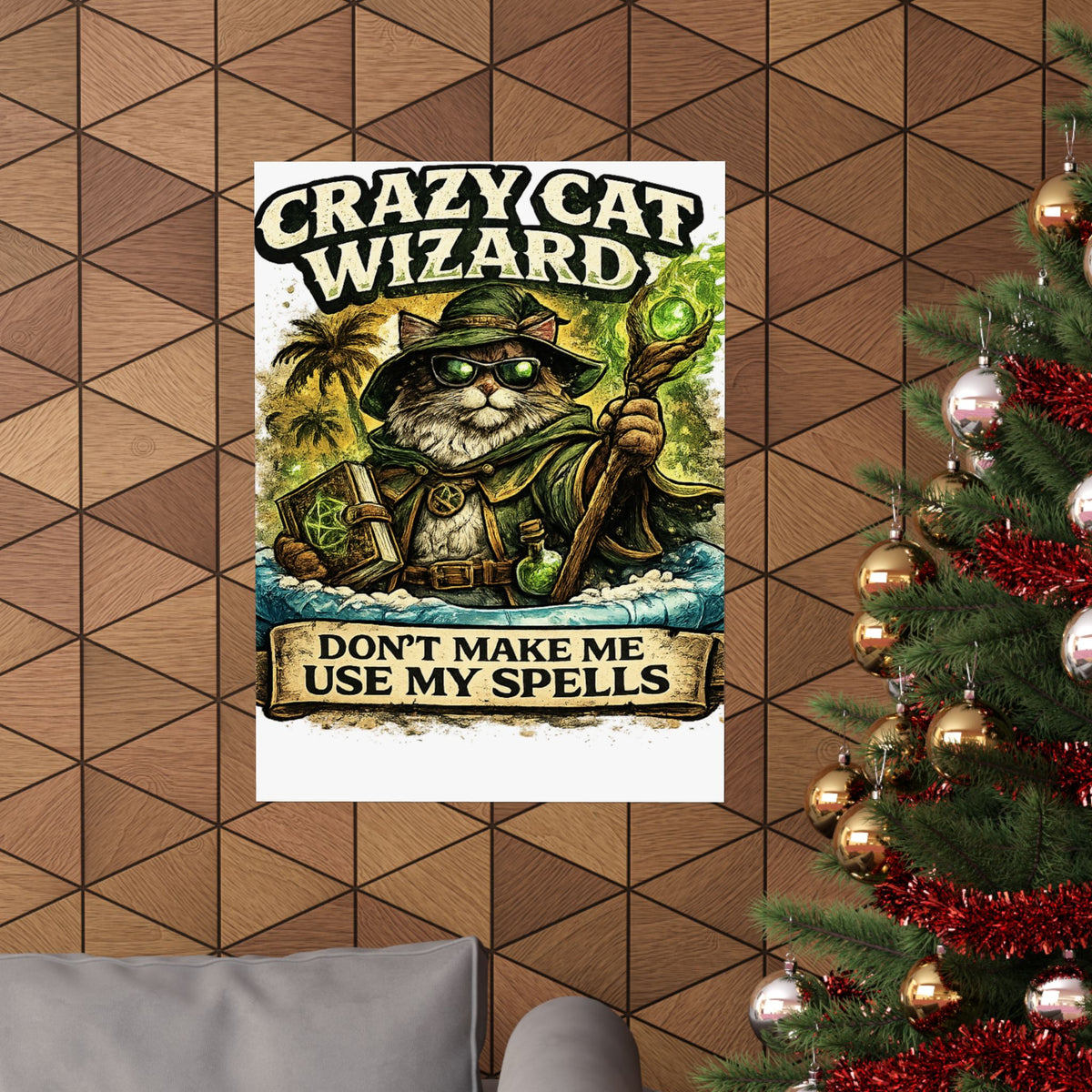 Crazy Cat Wizard Funny Fantasy Magic Art Poster