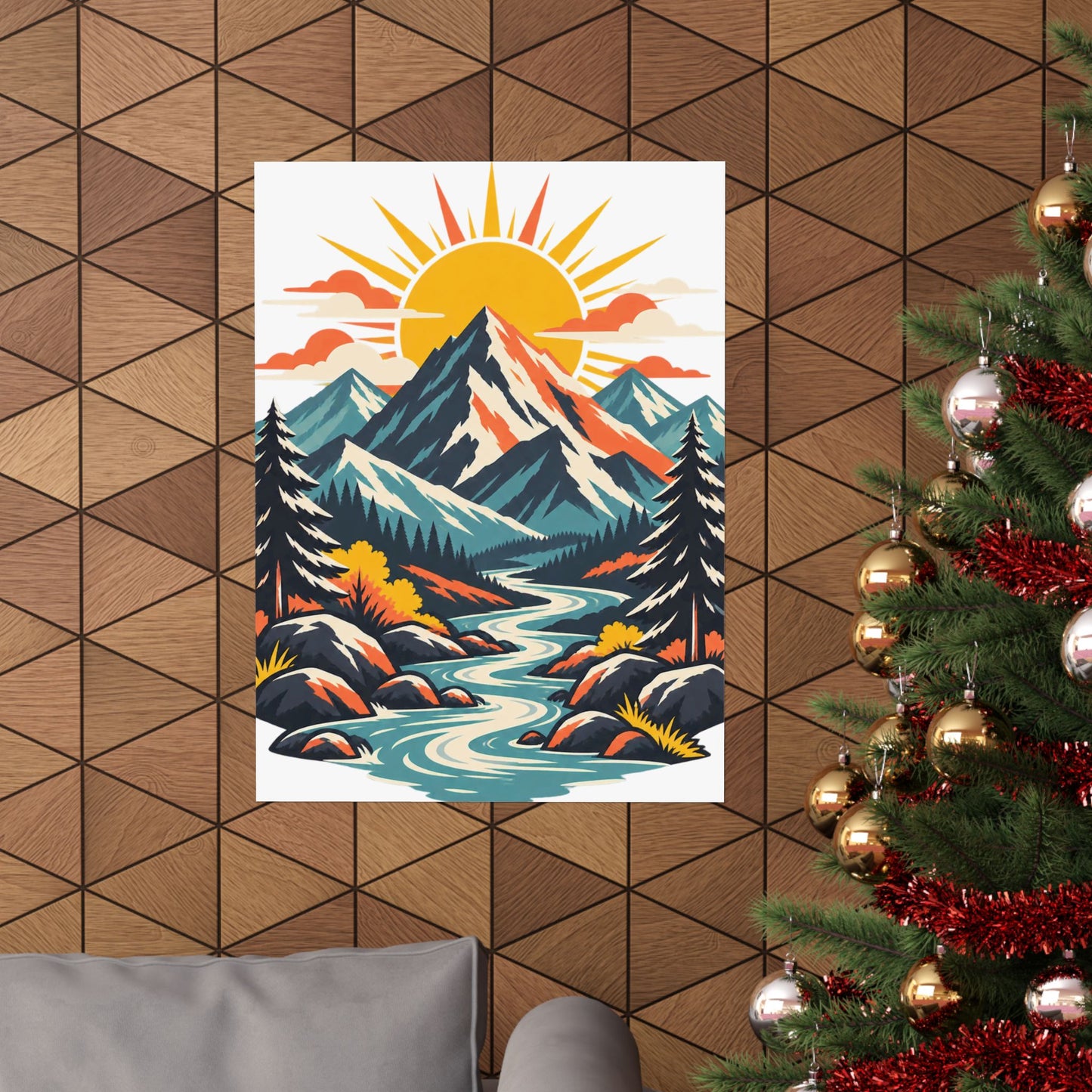 Alpine Sunrise River Mountain Adventure Art Poster