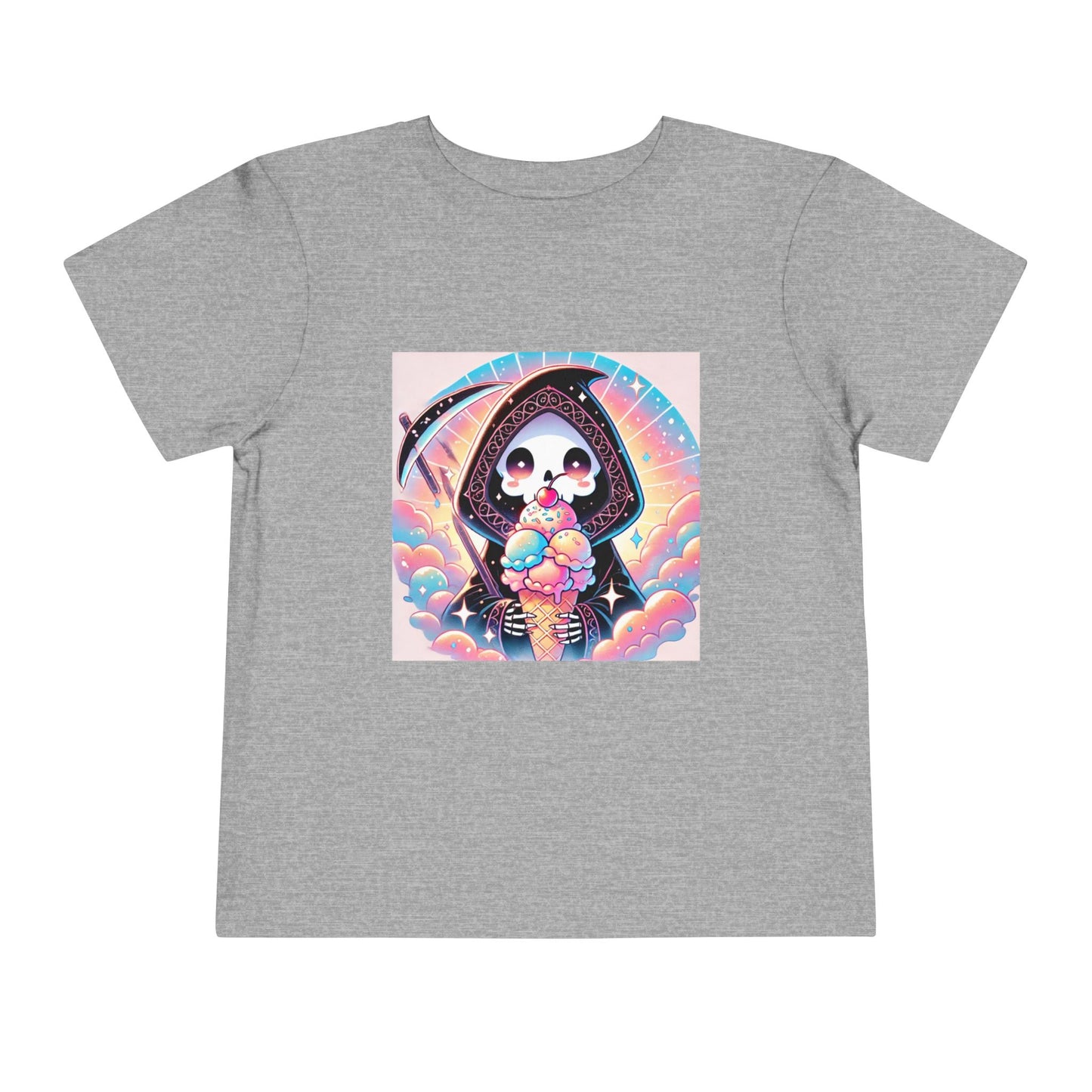 Grim Reaper with Ice Cream Kawaii Anime Toddler Tee - Adorable Short Sleeve Shirt for Kids - Fun & Stylish Gift Idea!