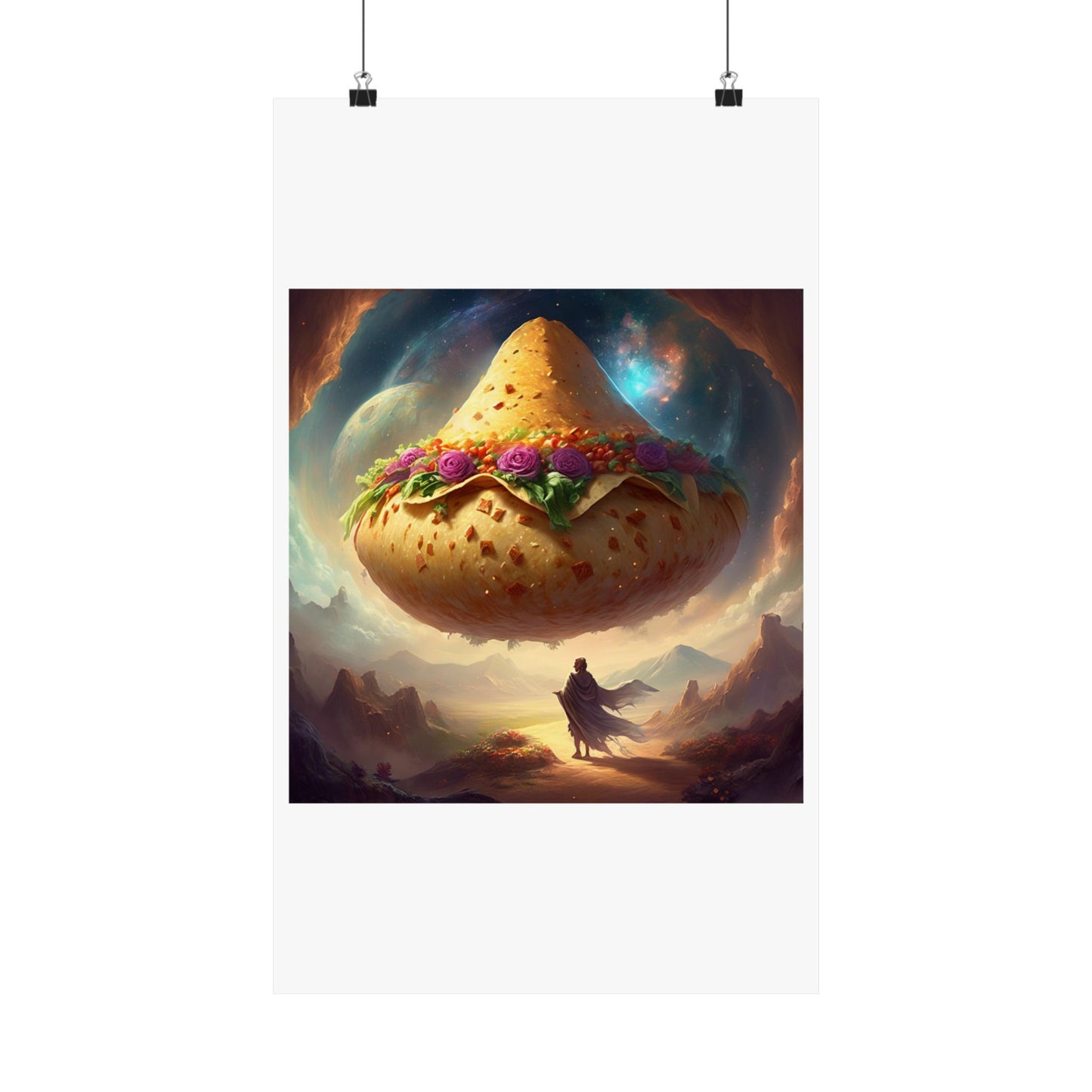 Cosmic Taco Planetoid Surreal Food Fantasy Art Poster