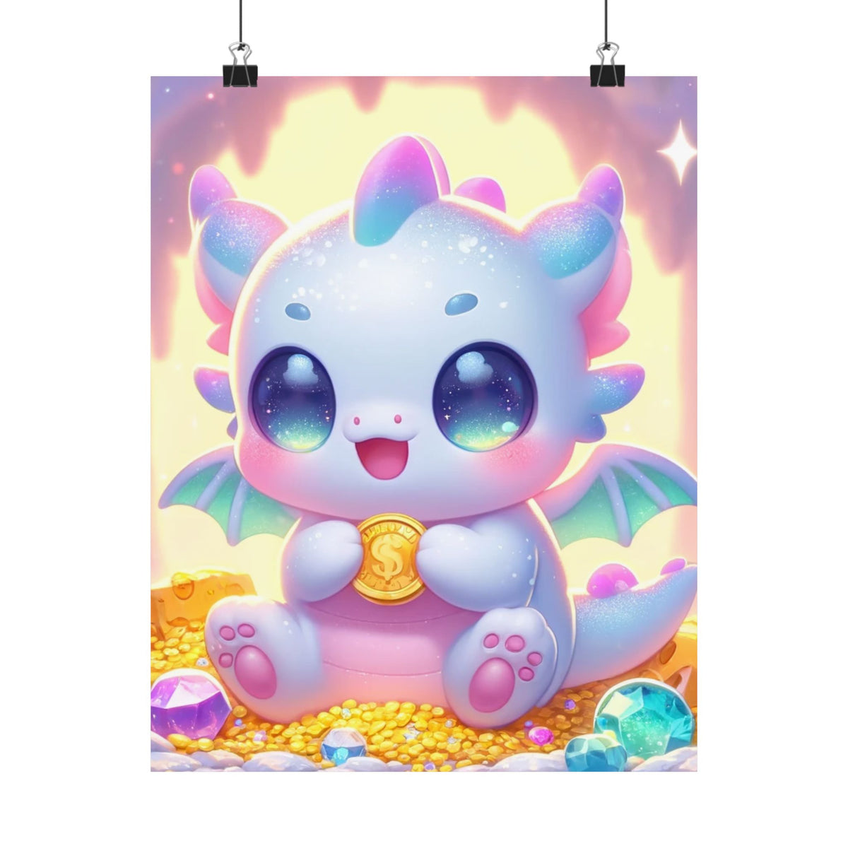 Pastel Treasure Dragon Kawaii Fantasy Wall Art Poster