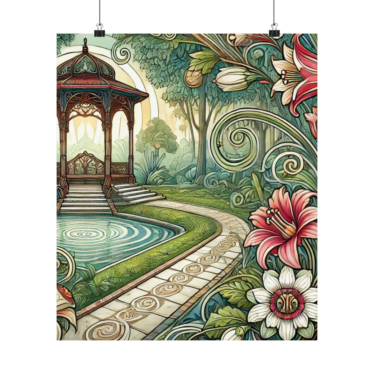 Botanical Gazebo Garden Art Nouveau Wall Art Poster