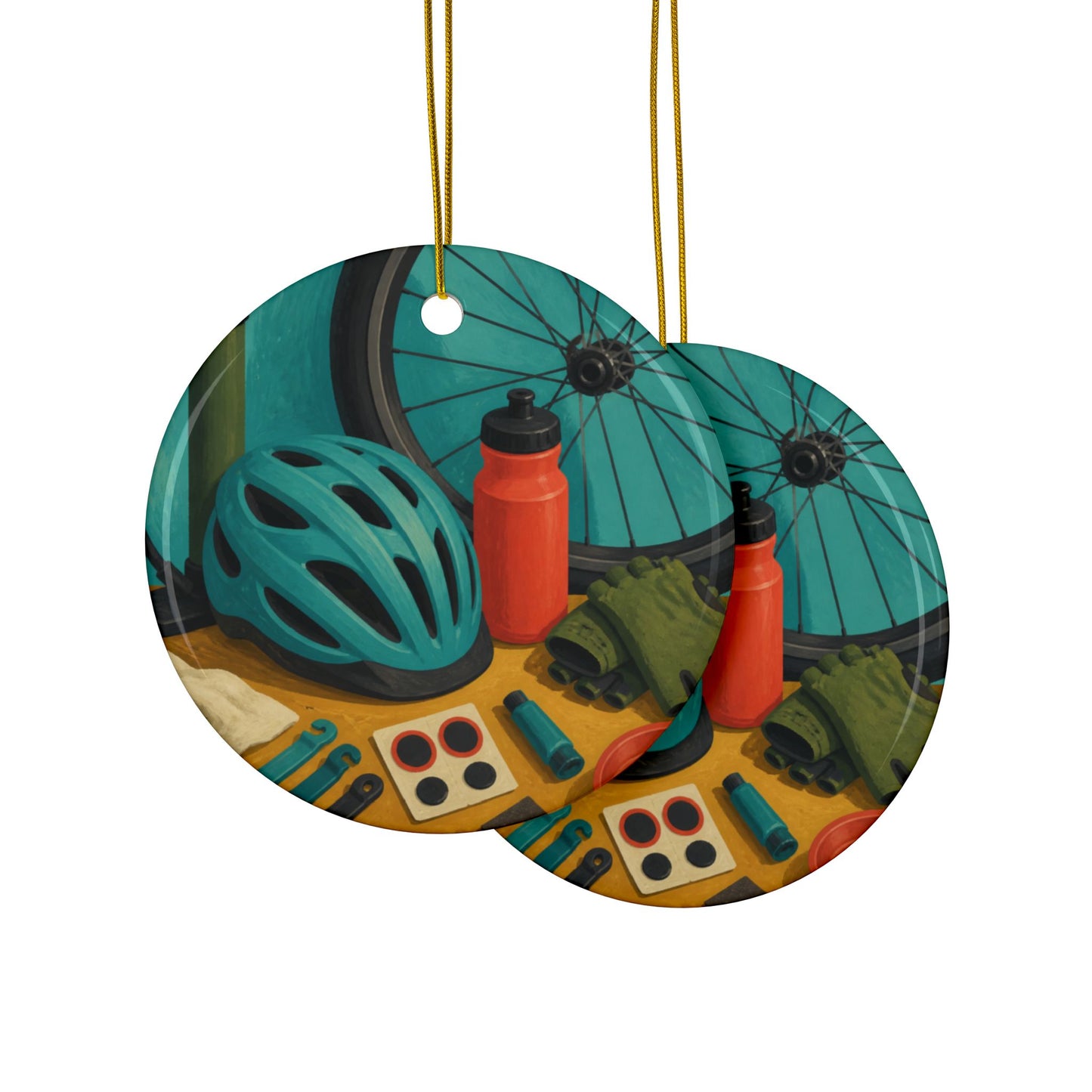 Everyday Bicycle Workshop Art Ceramic Ornament, Holiday Keepsake and Gift