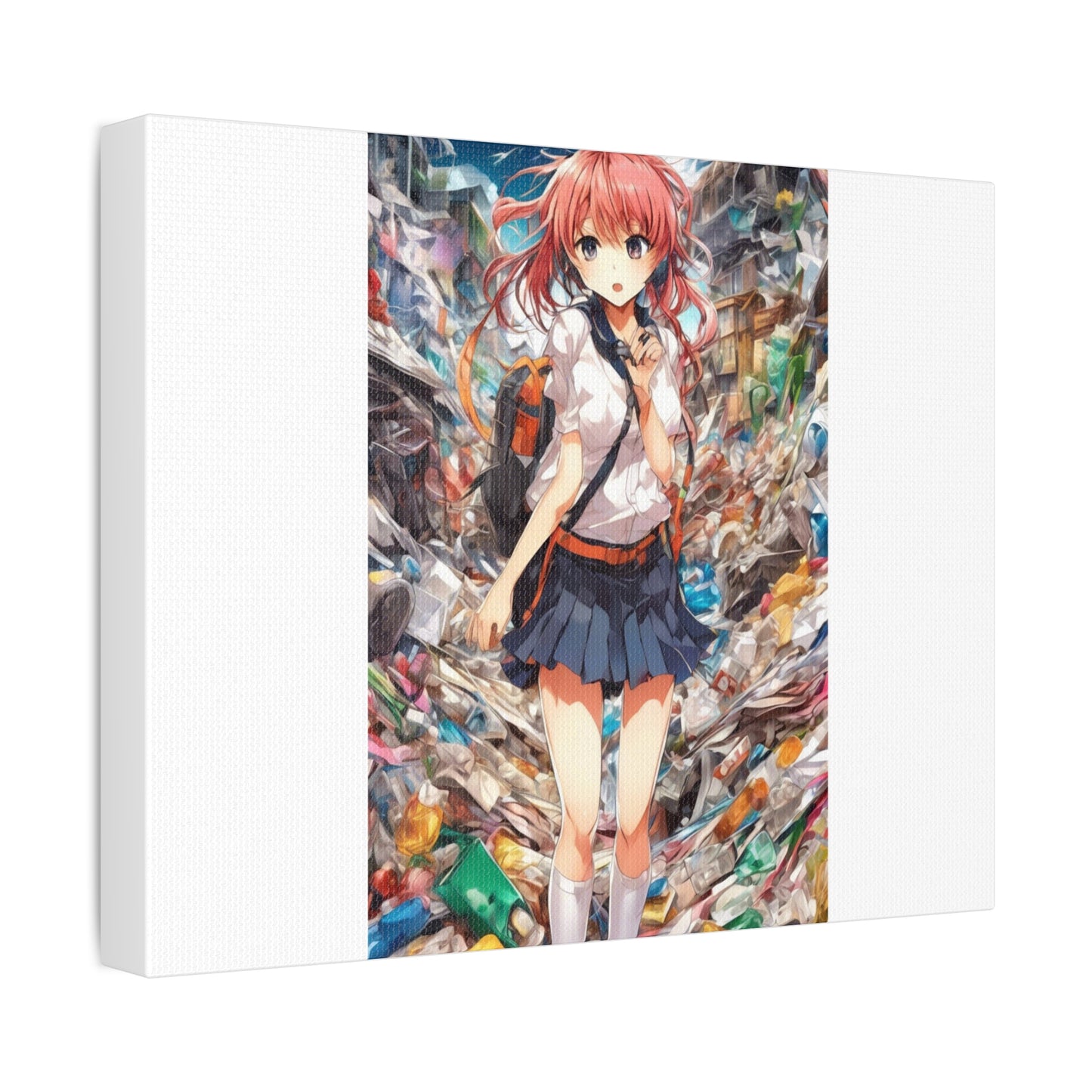 Recycling Day Anime Schoolgirl Eco Street Art Canvas