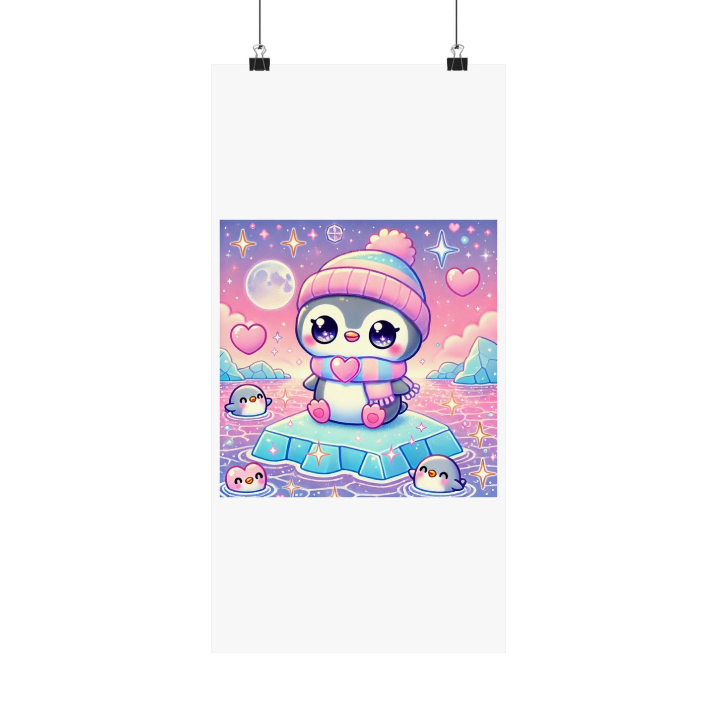 Cute Winter Penguin Ice Floe Kawaii Art Poster