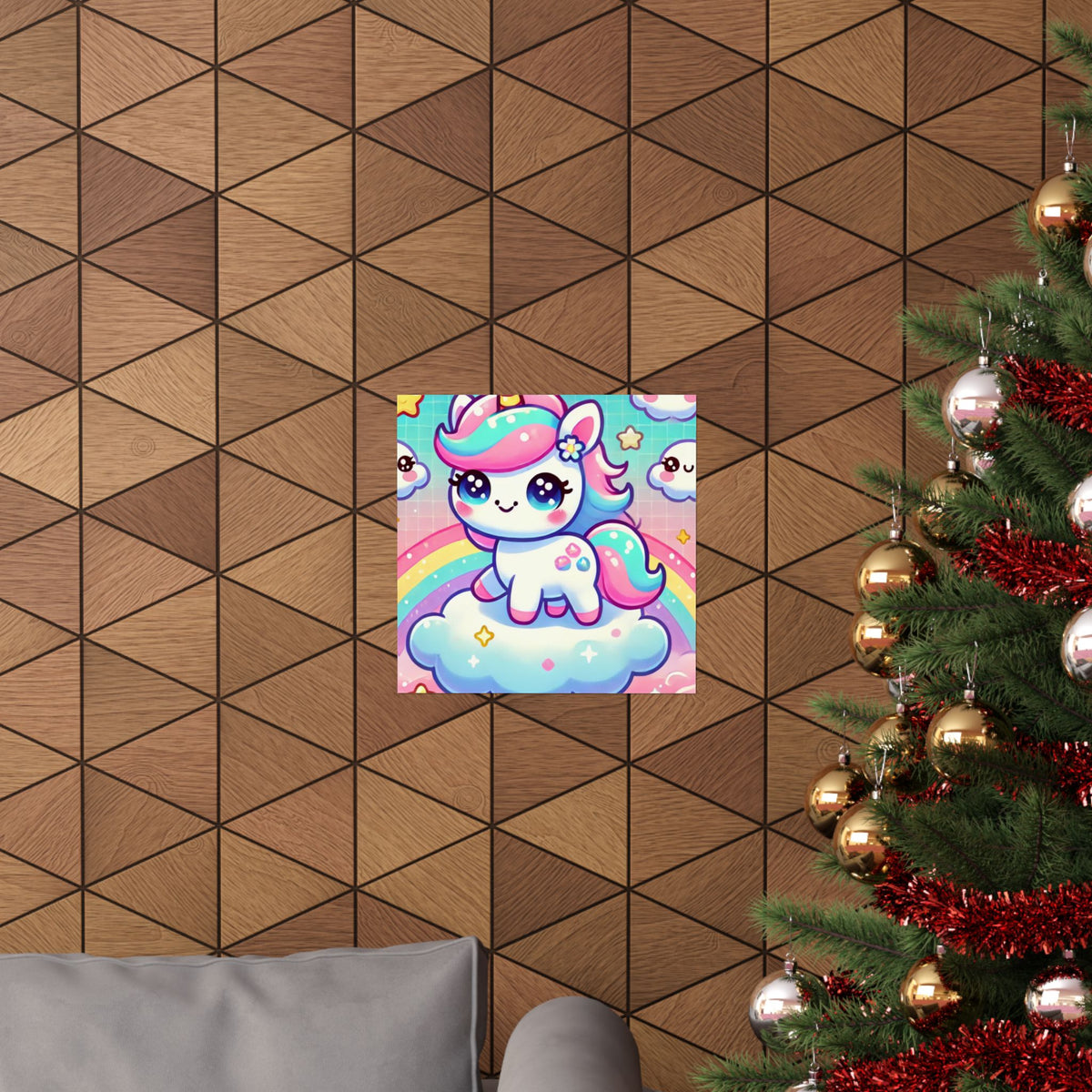 Pastel Rainbow Unicorn Cloud Kawaii Wall Art Poster