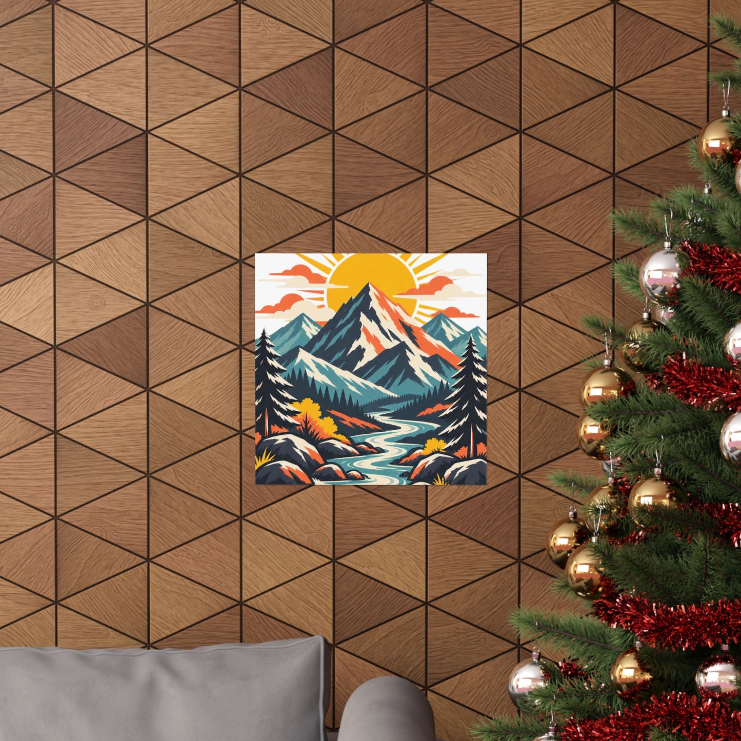 Alpine Sunrise River Mountain Adventure Art Poster